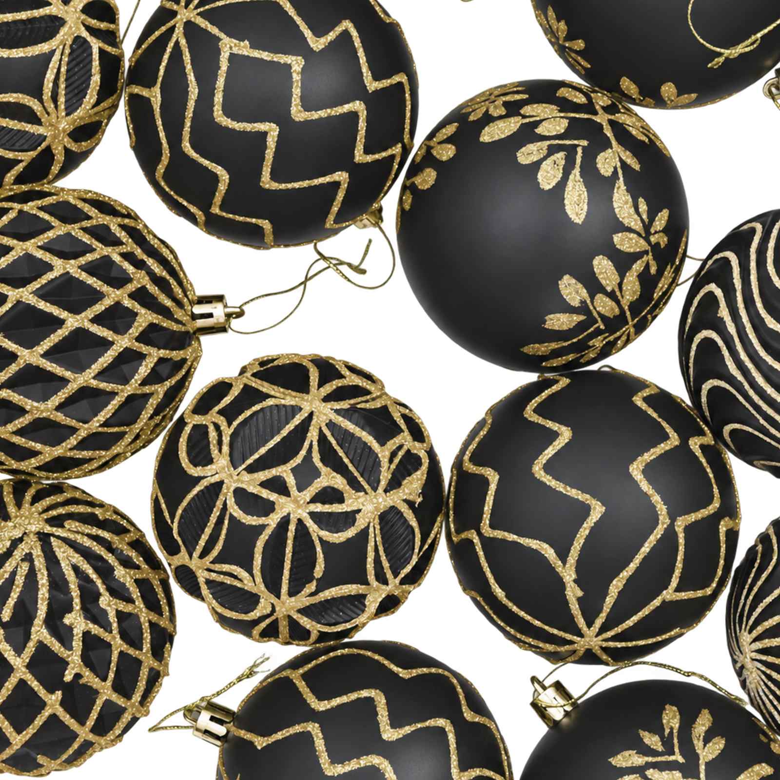Set di palline di Natale XL 18 pz Nero e Oro 8 cm Polistirolo