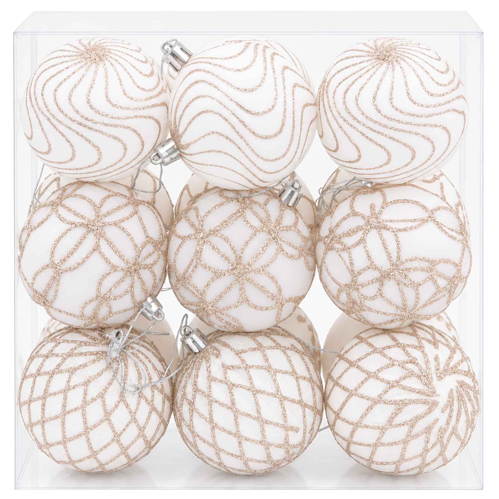 Set di palline di Natale XL 18 pz Bianco e Oro Rosa 8 cm