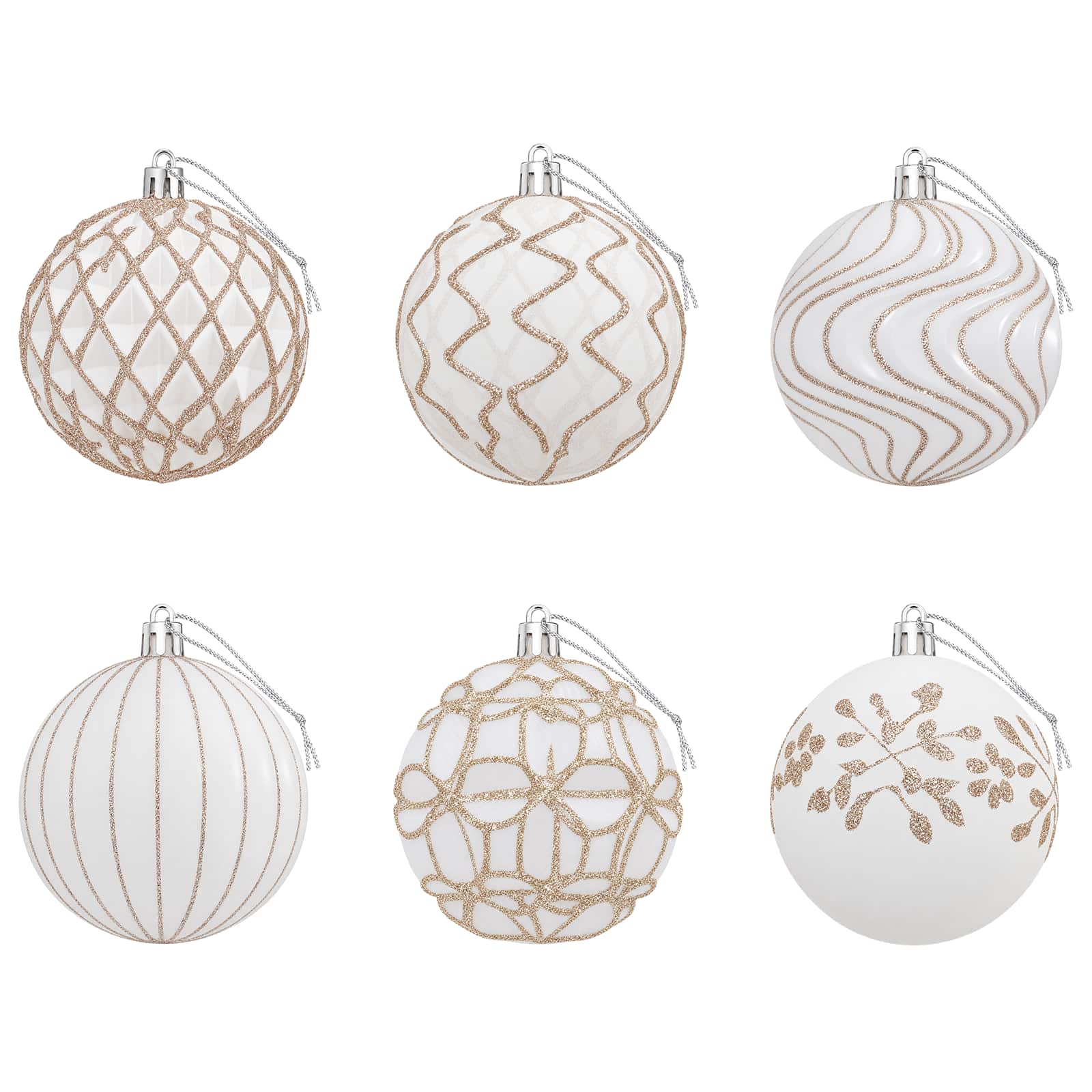 Set di palline di Natale XL 18 pz Bianco e Oro Rosa 8 cm