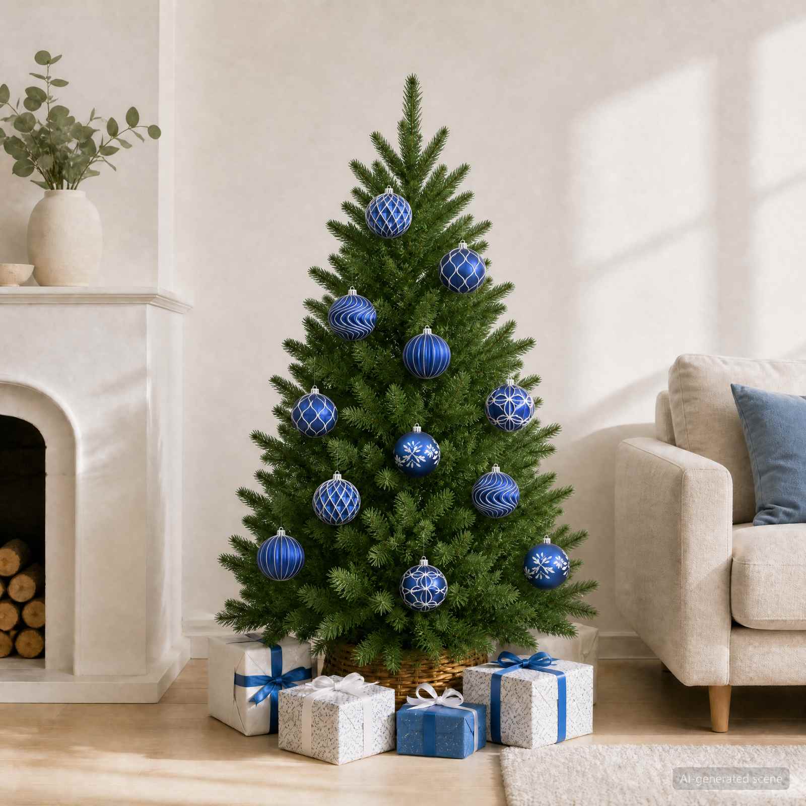 Set di palline di Natale XL 12 pz Blu e Bianco 10 cm