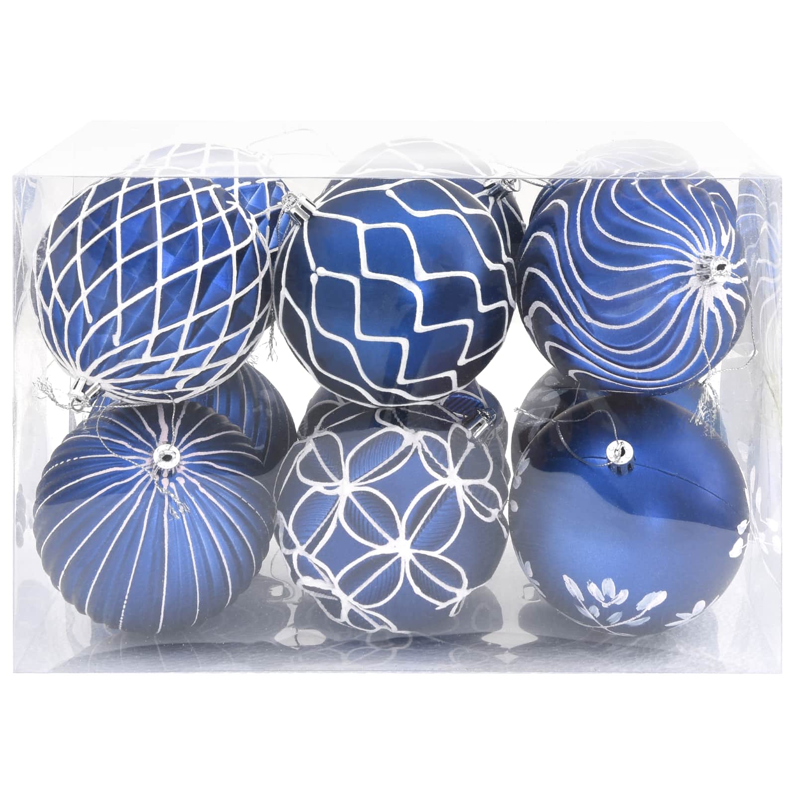 Set di palline di Natale XL 12 pz Blu e Bianco 10 cm