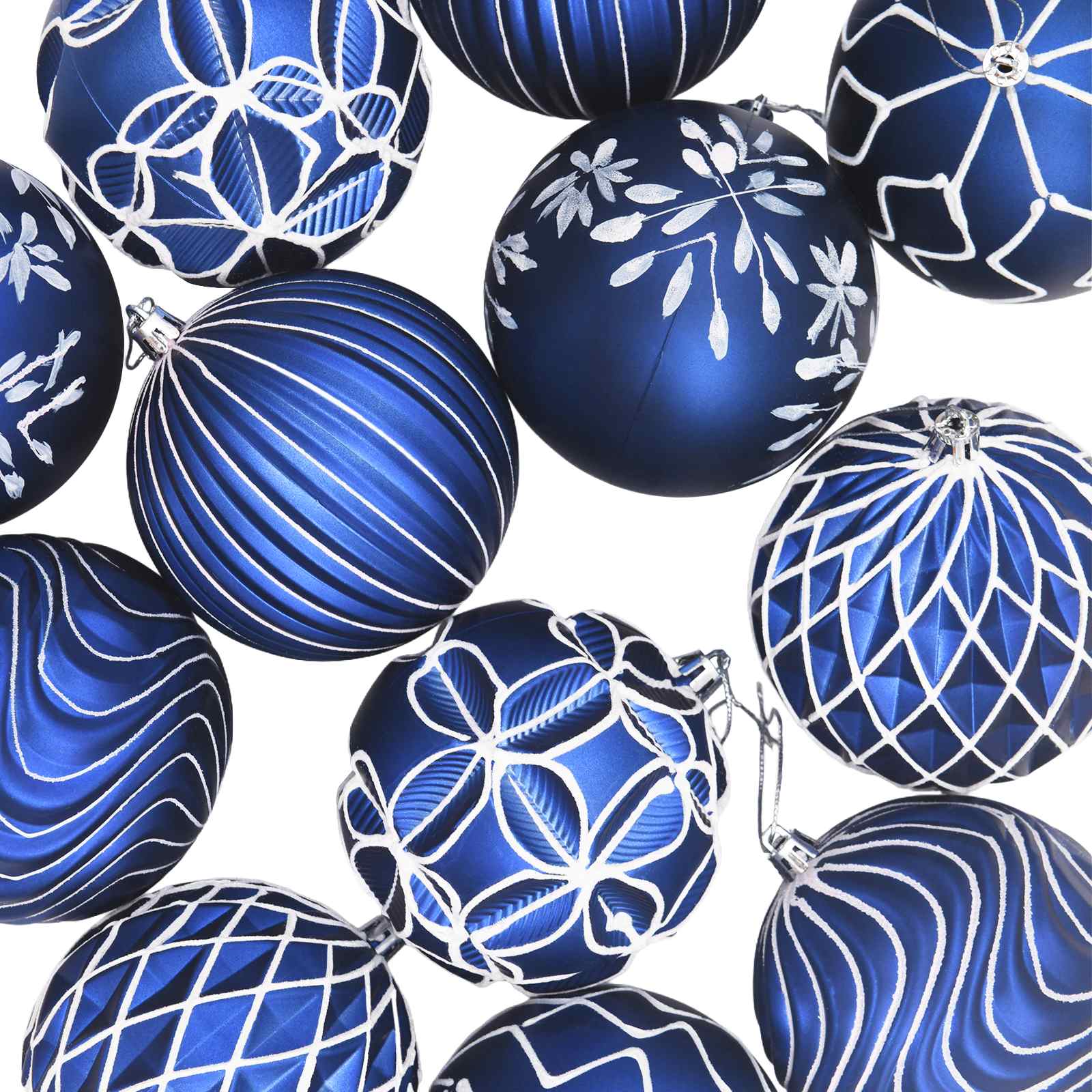 Set di palline di Natale XL 12 pz Blu e Bianco 10 cm