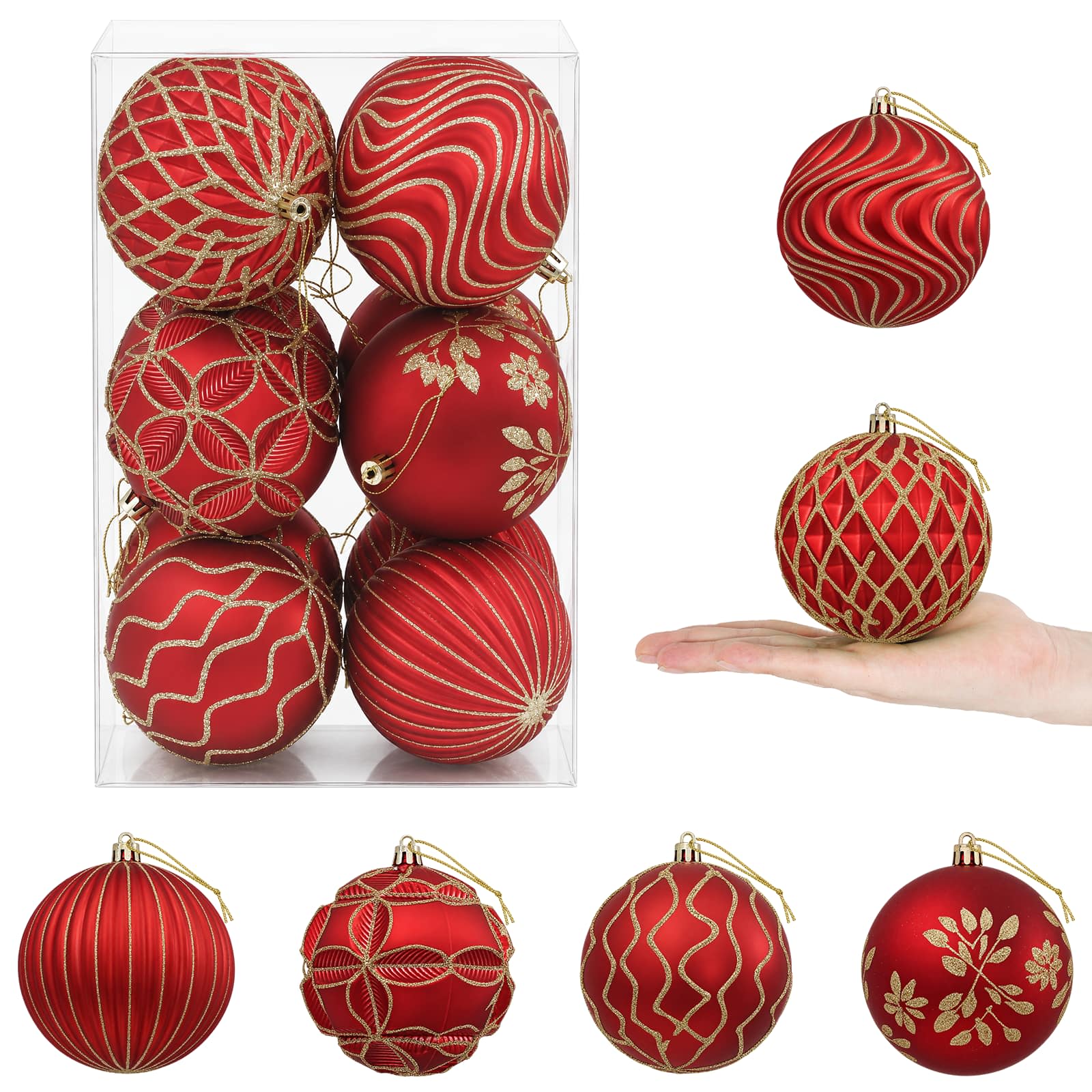 Set di palline di Natale XL 12 pz Rosso e Oro 10 cm Polistirolo