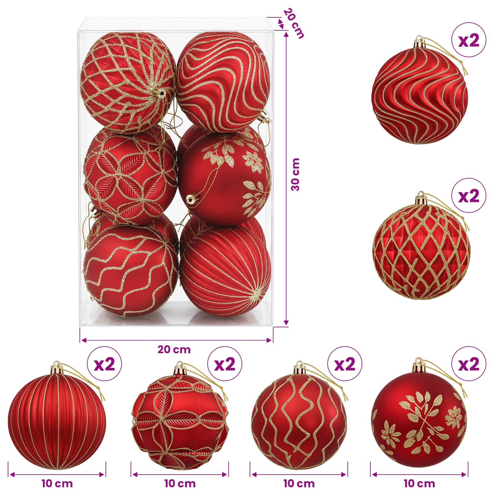 Set di palline di Natale XL 12 pz Rosso e Oro 10 cm Polistirolo