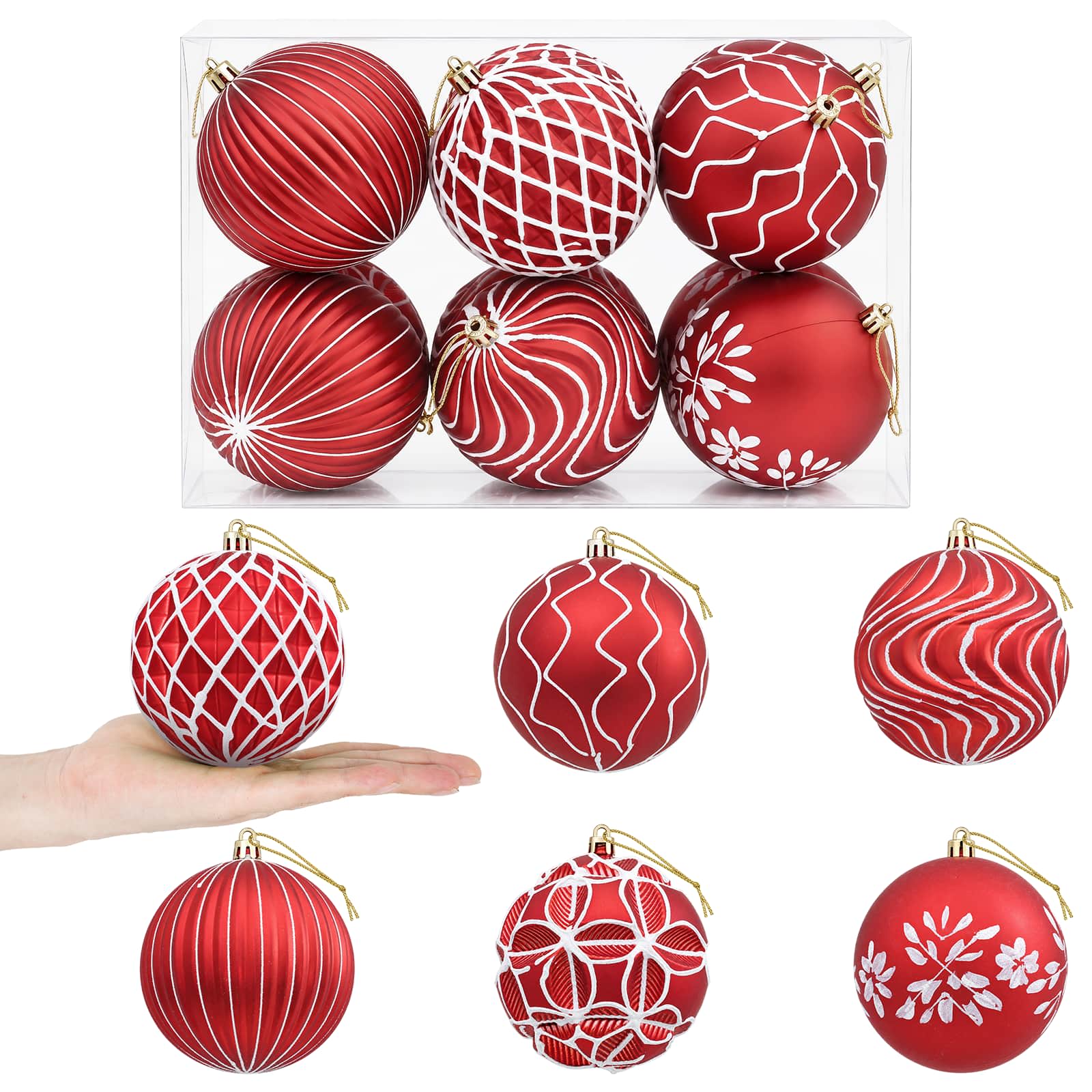 Set di palline di Natale XL 12 pz Rosso e Bianco 10 cm
