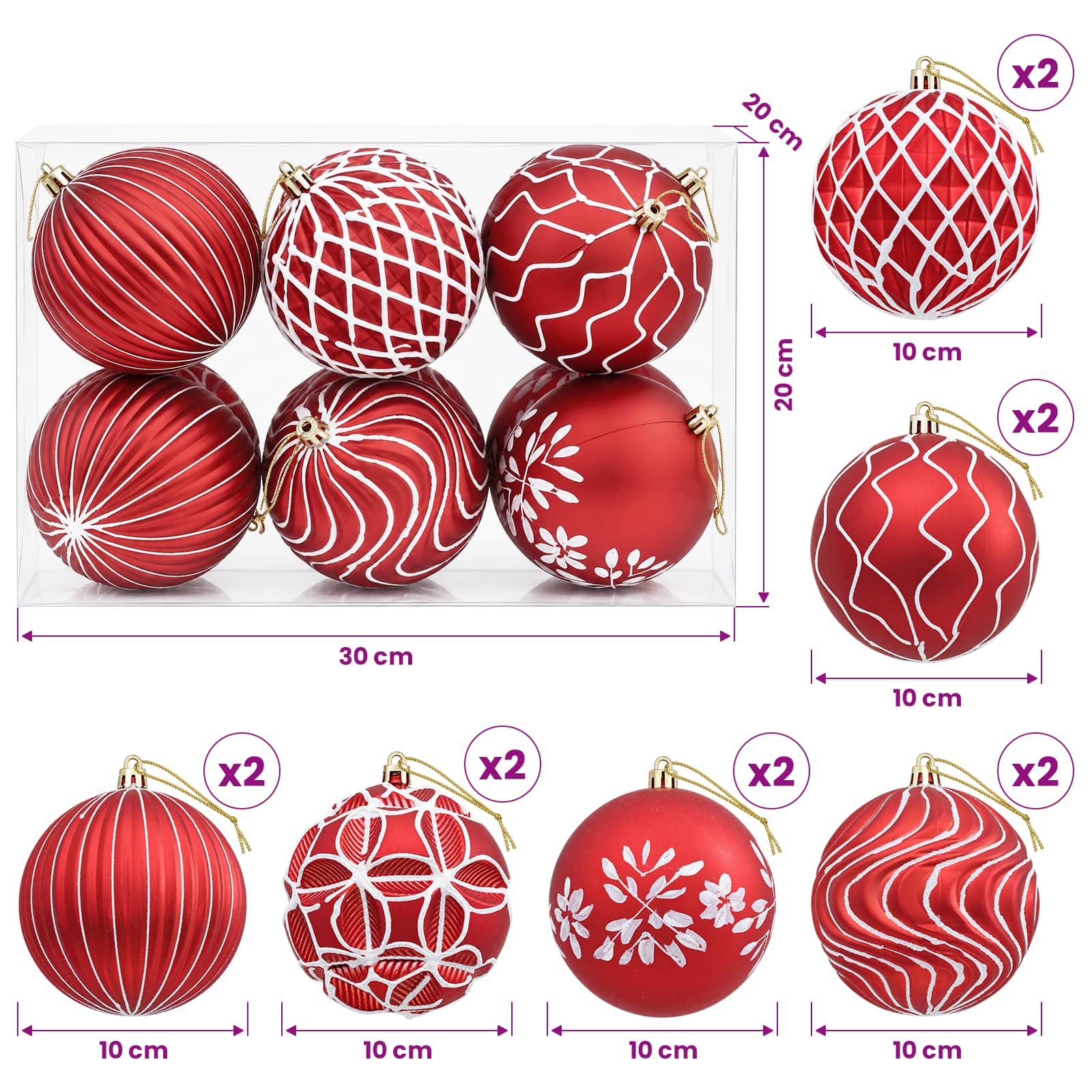Set di palline di Natale XL 12 pz Rosso e Bianco 10 cm
