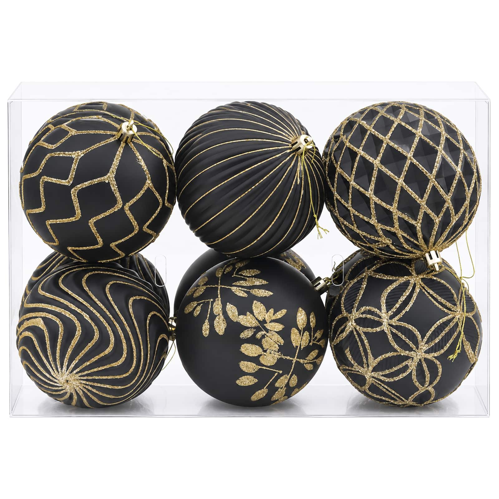 Set di palline di Natale XL 12 pz Nero e Oro 10 cm Polistirolo