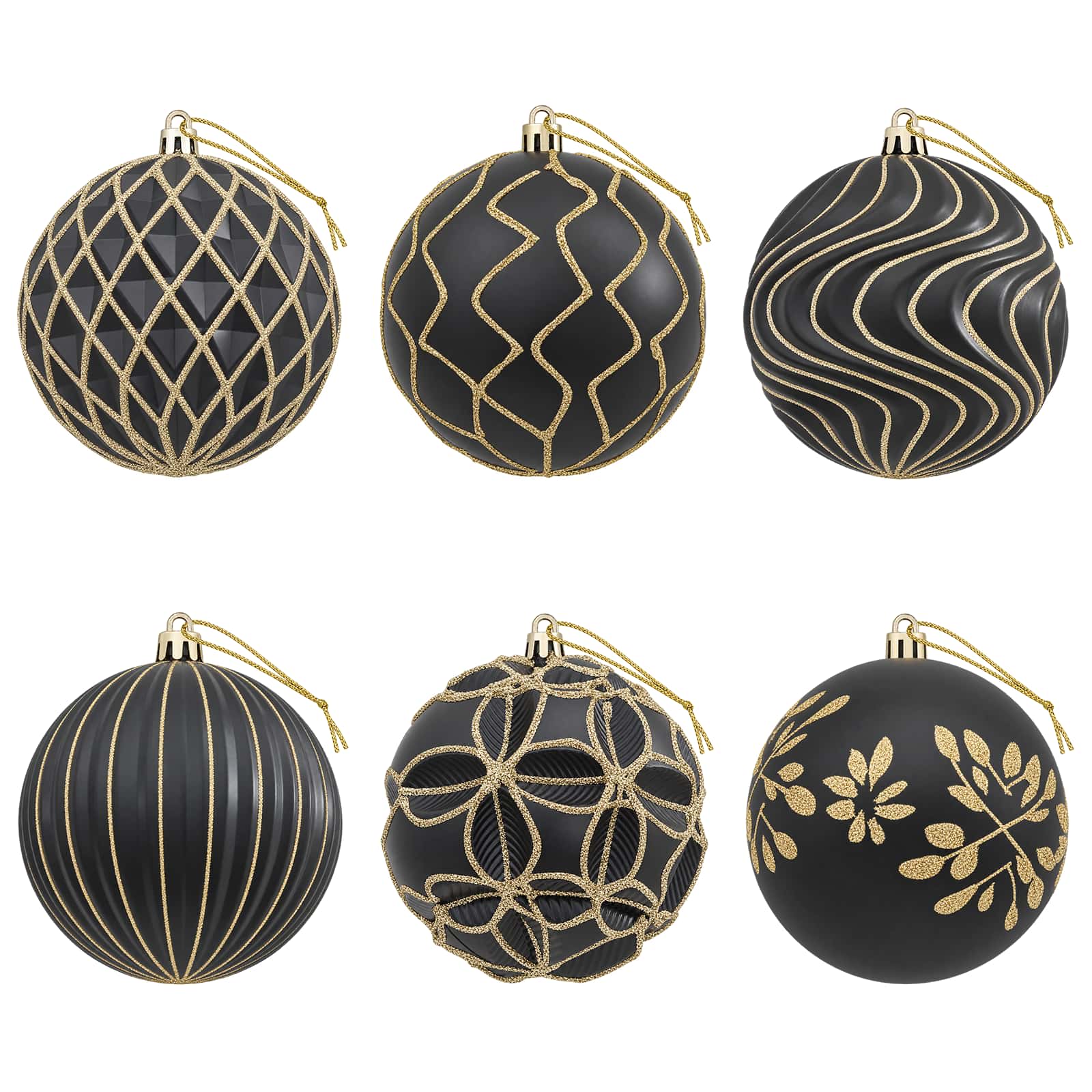 Set di palline di Natale XL 12 pz Nero e Oro 10 cm Polistirolo
