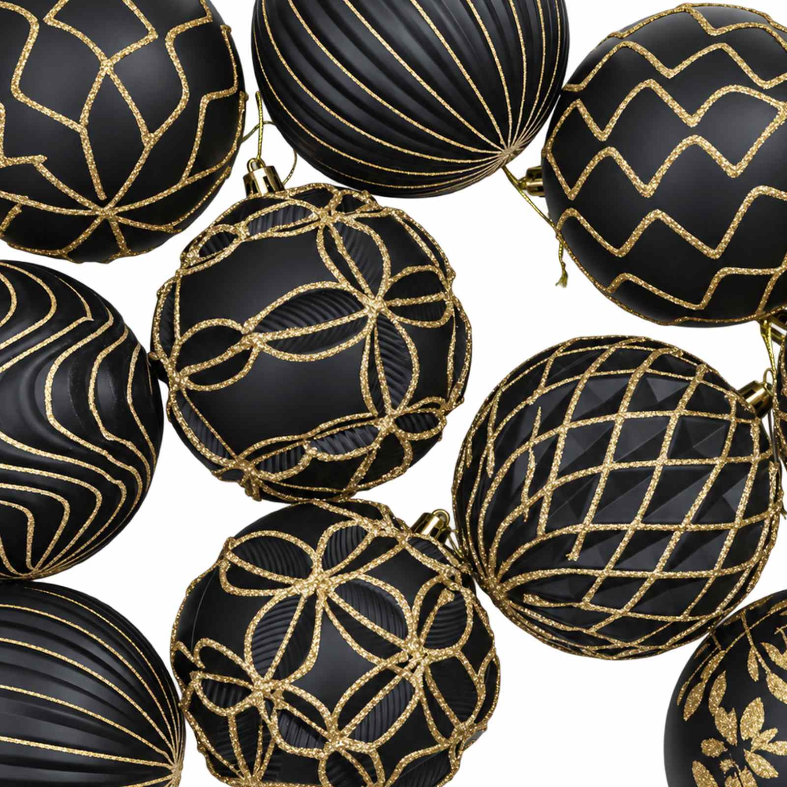 Set di palline di Natale XL 12 pz Nero e Oro 10 cm Polistirolo