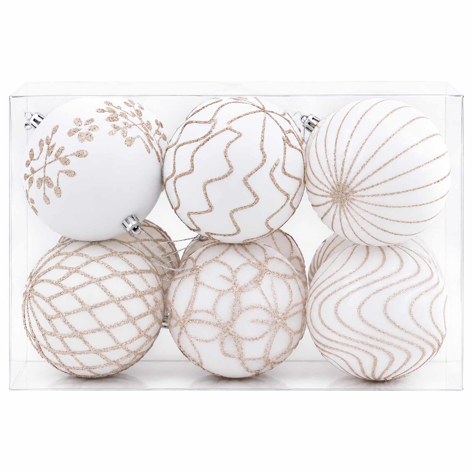 Set di palline di Natale XL 12 pz Bianco e Oro Rosa 10 cm
