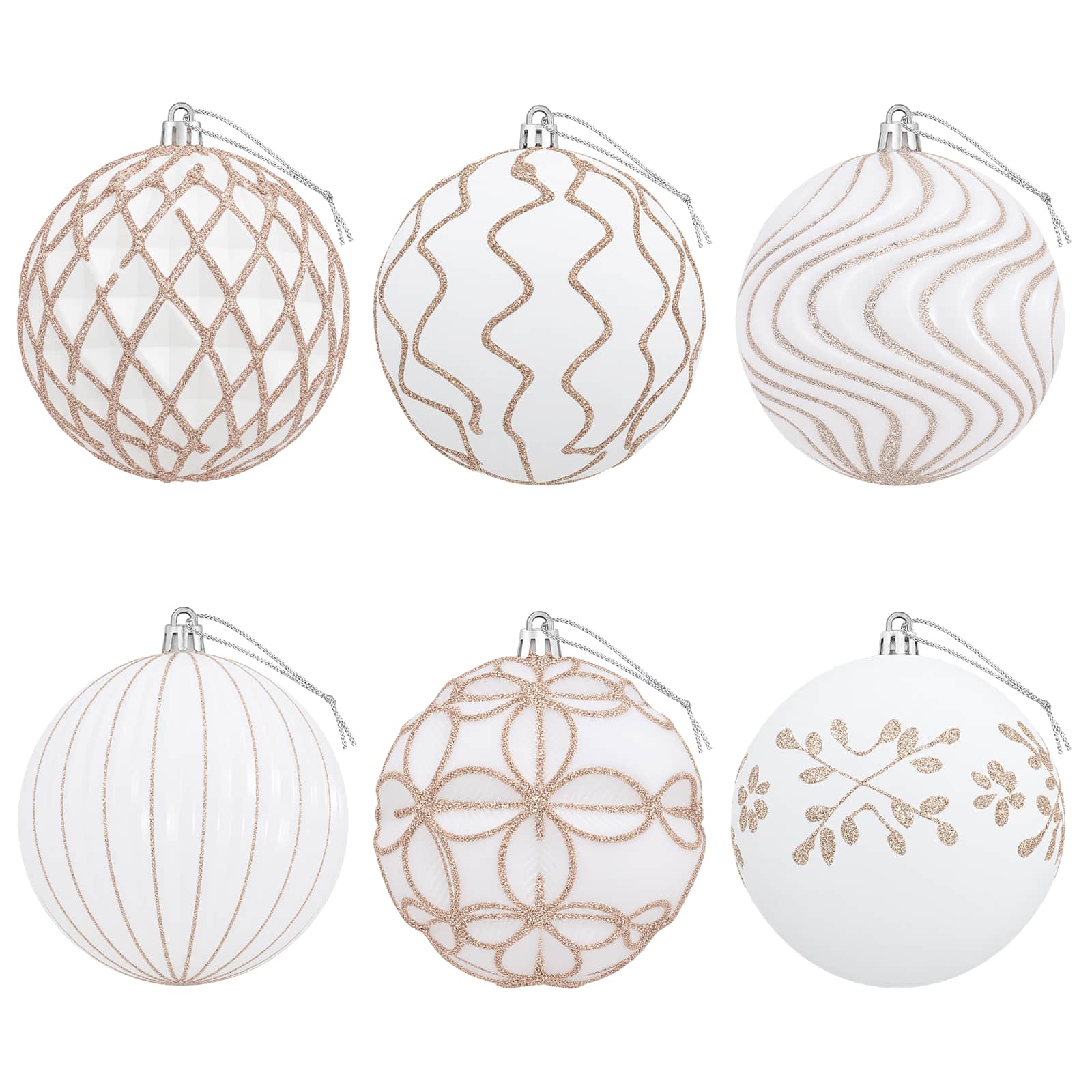 Set di palline di Natale XL 12 pz Bianco e Oro Rosa 10 cm
