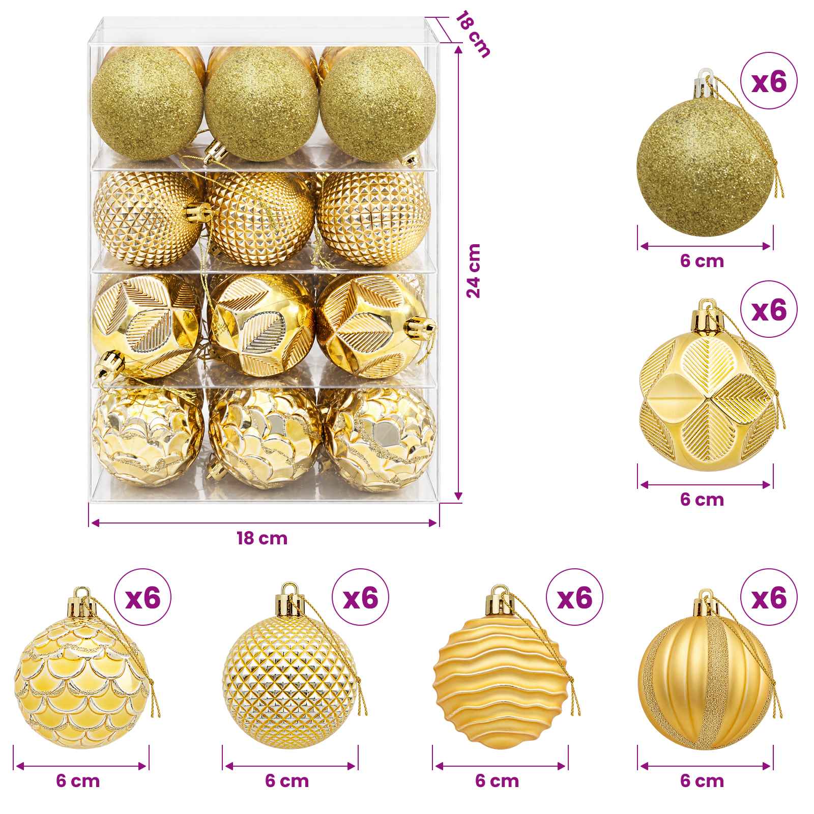 Set di Palline di Natale 36 pz Oro 6 cm Polistirolo