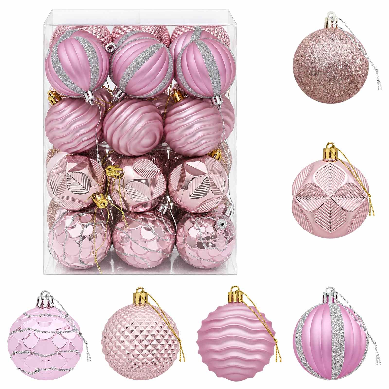 Set di Palline di Natale 36 pz Rosa 6 cm Polistirolo