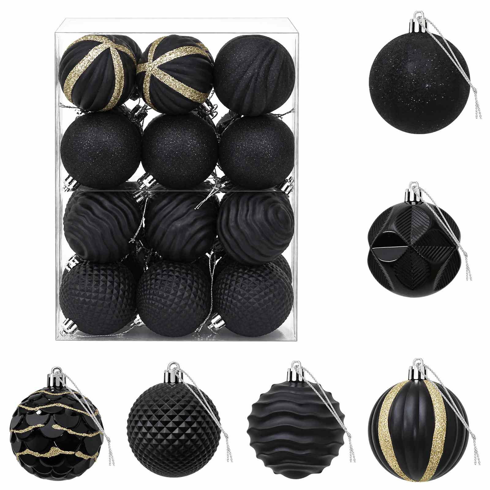 Set di Palline di Natale 36 pz Nero 6 cm Polistirolo