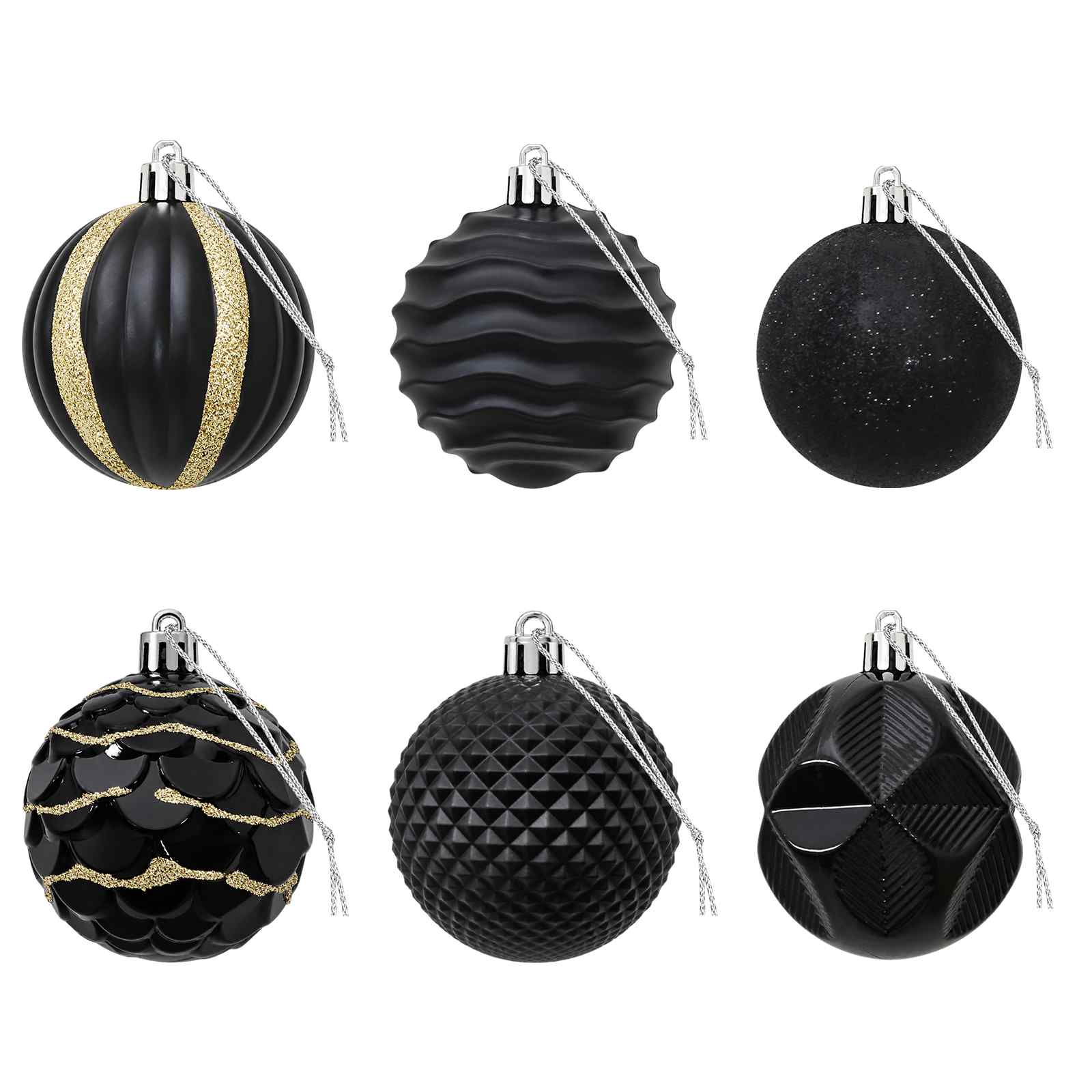 Set di Palline di Natale 36 pz Nero 6 cm Polistirolo