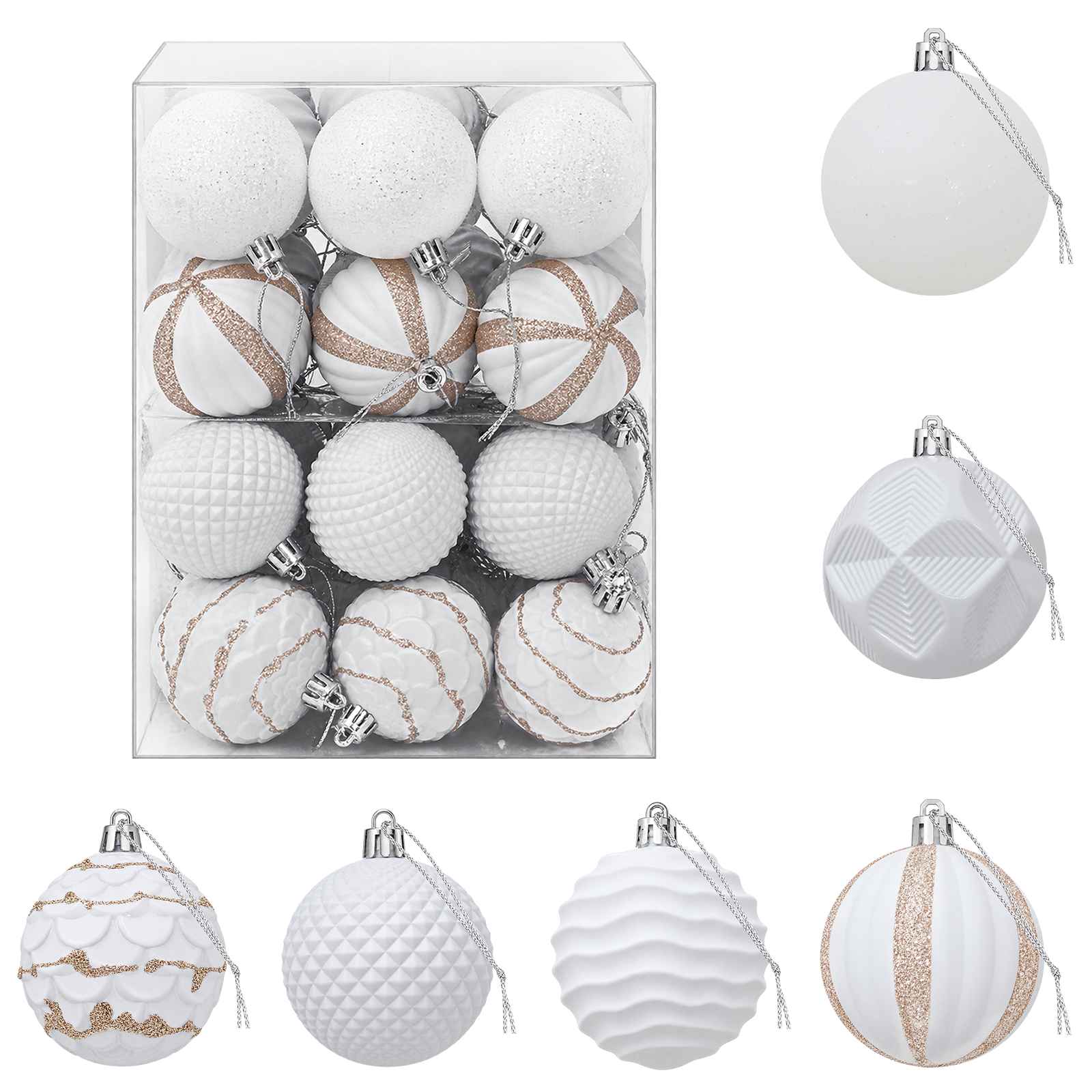 Set di Palline di Natale 36 pz Bianco 6 cm Polistirolo
