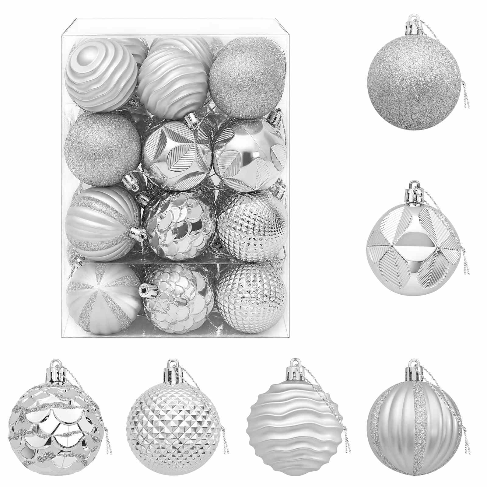 Set di Palline di Natale 36 pz Argento 6 cm Polistirolo