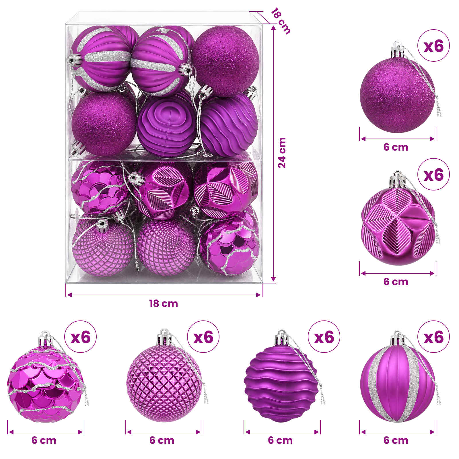 Set di Palline di Natale 36 pz Lillà 6 cm Polistirolo