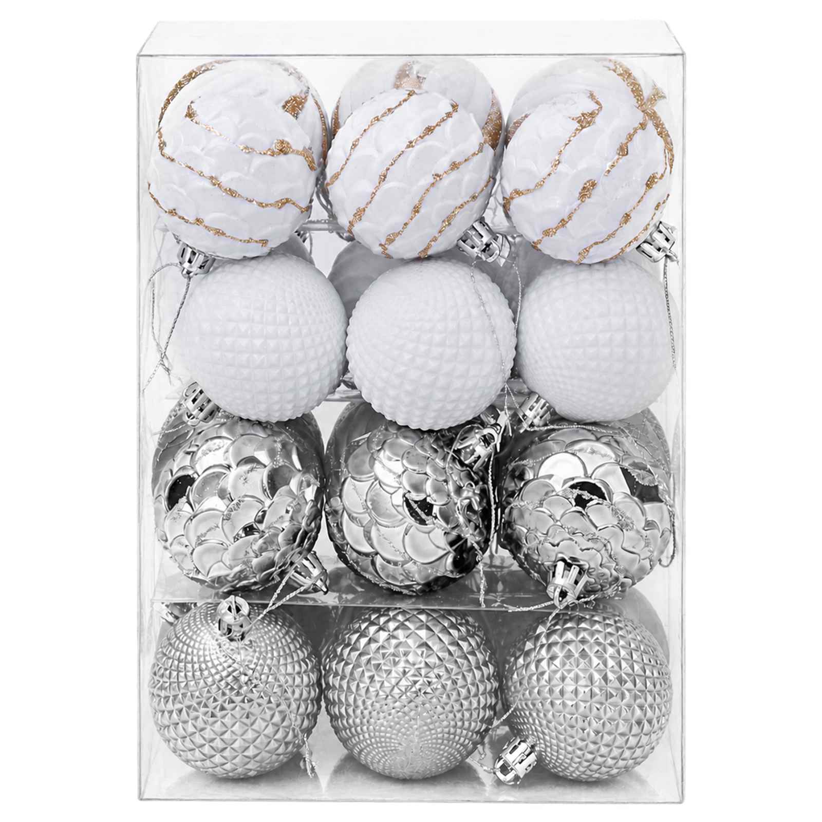 Set di Palline di Natale 36 pz Bianco e Grigio 6 cm Polistirolo
