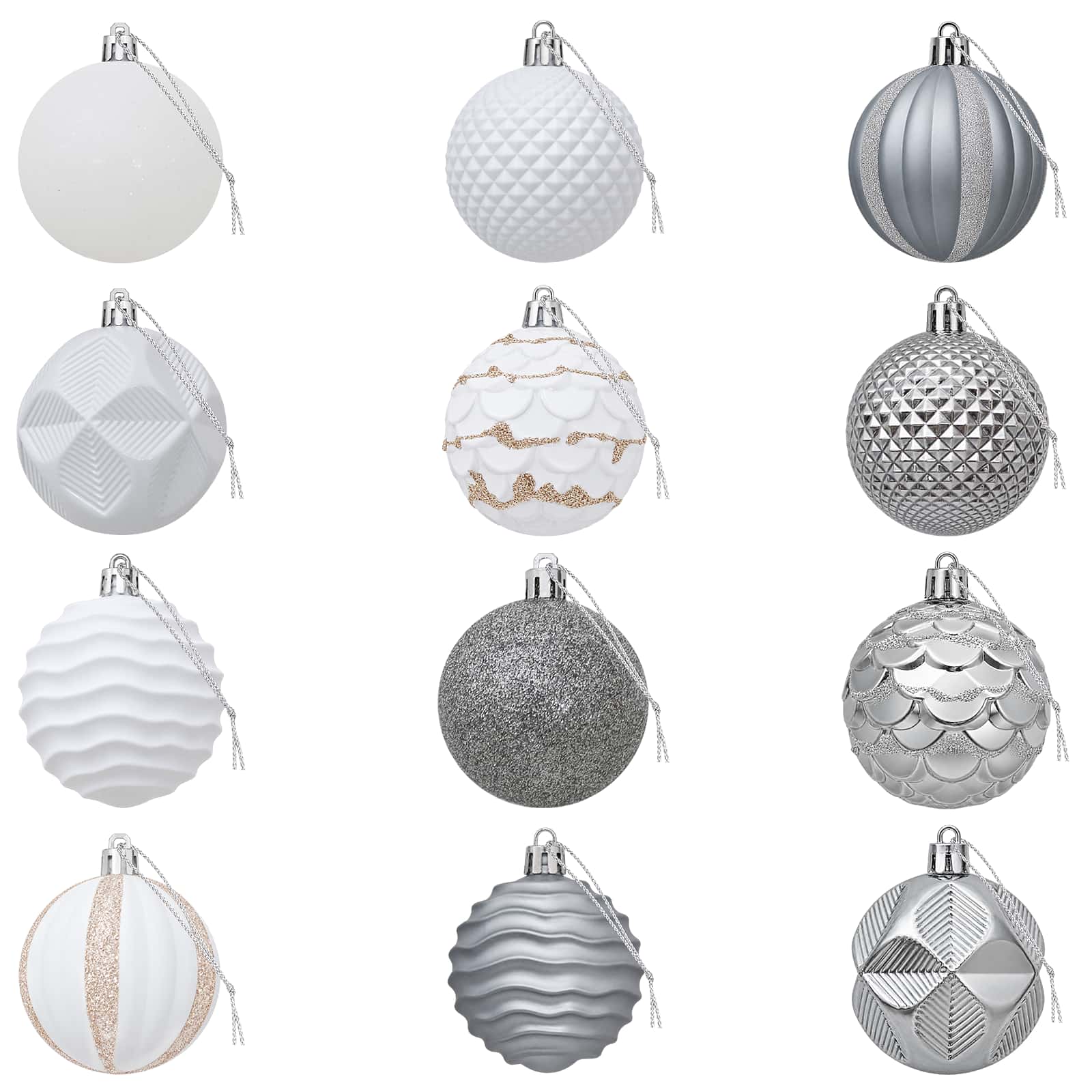 Set di Palline di Natale 36 pz Bianco e Grigio 6 cm Polistirolo