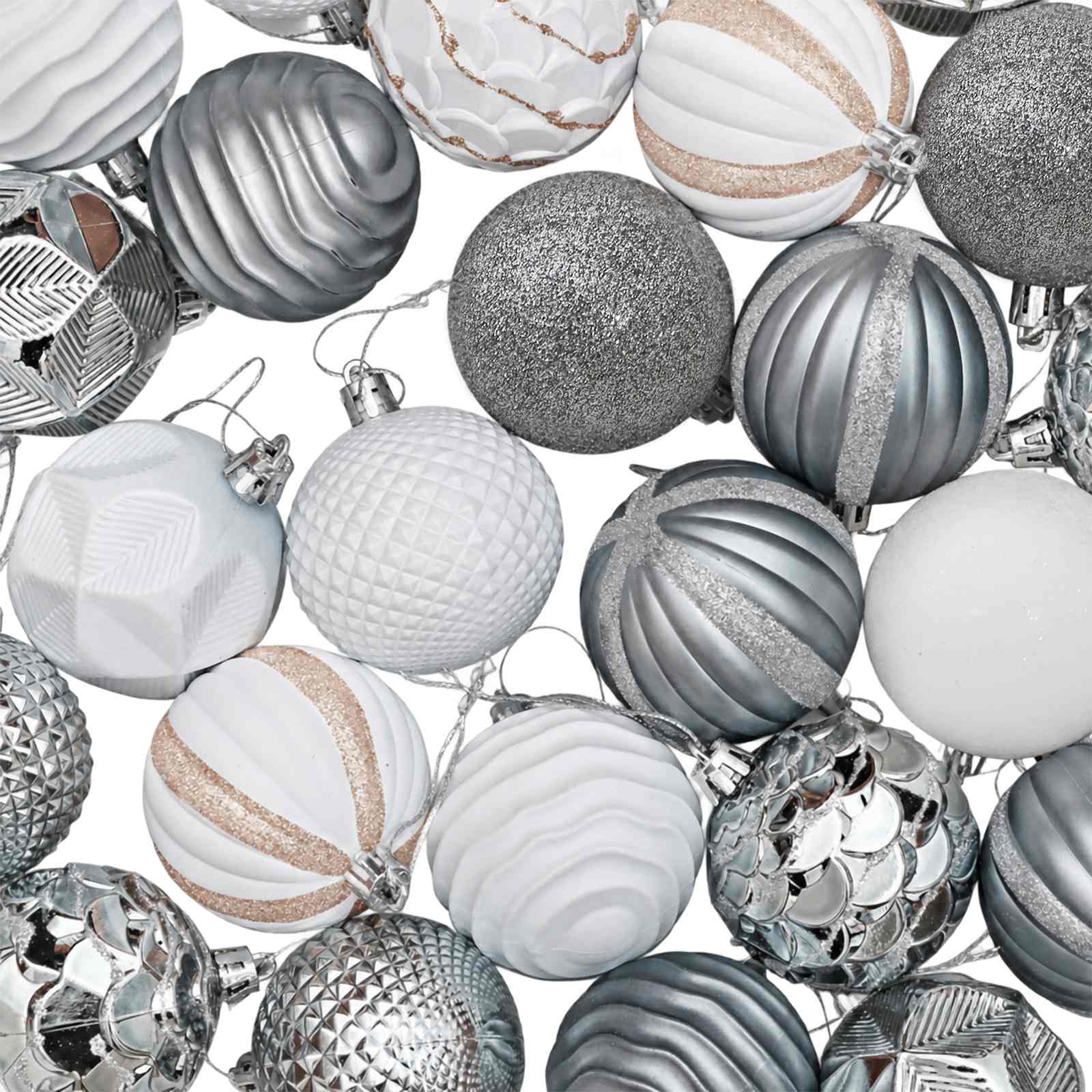 Set di Palline di Natale 36 pz Bianco e Grigio 6 cm Polistirolo