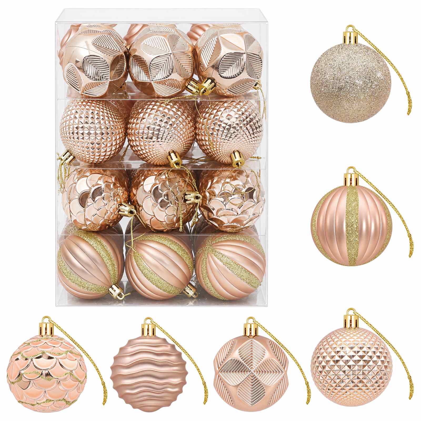 Set di Palline di Natale 36 pz Oro rosa 6 cm Polistirolo