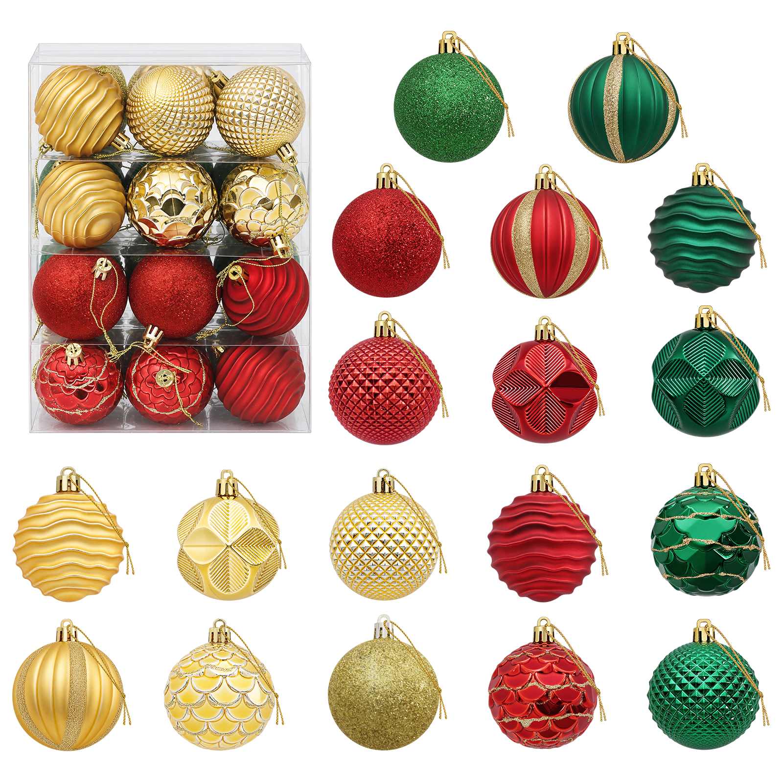 Set di palline natalizie 36 pz Rosso, oro e verde 6 cm