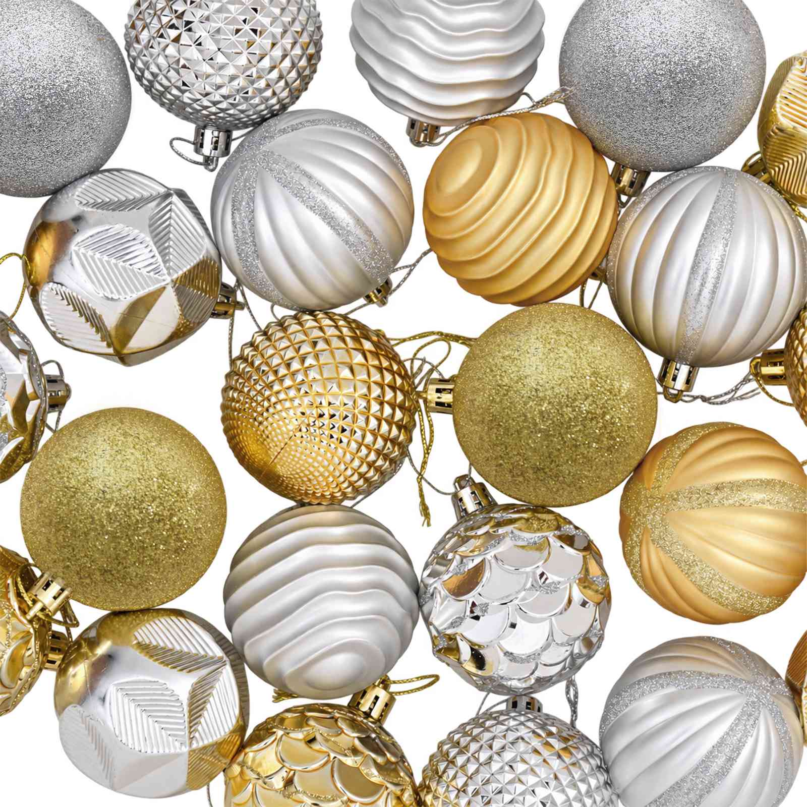 Set di Palline di Natale 36 pz Argento e oro 6 cm Polistirolo