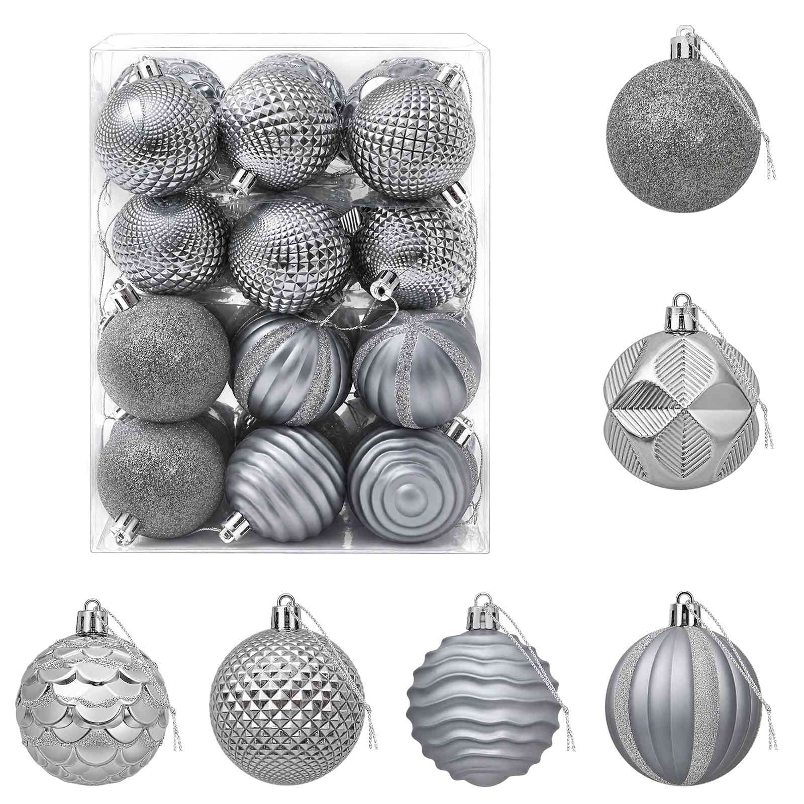 Set di Palline di Natale 36 pz Grigio 6 cm Polistirolo