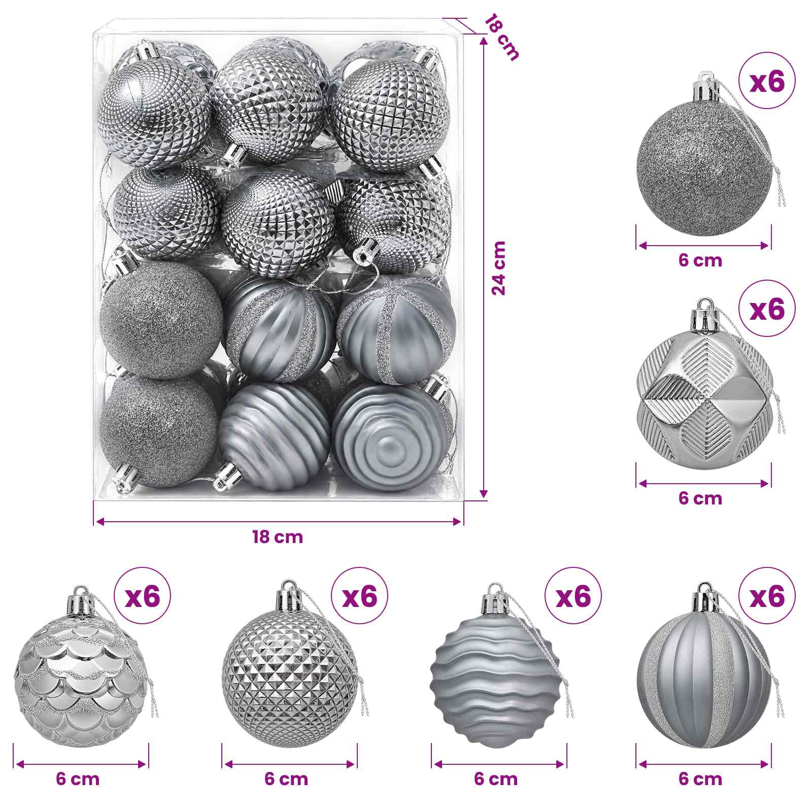 Set di Palline di Natale 36 pz Grigio 6 cm Polistirolo