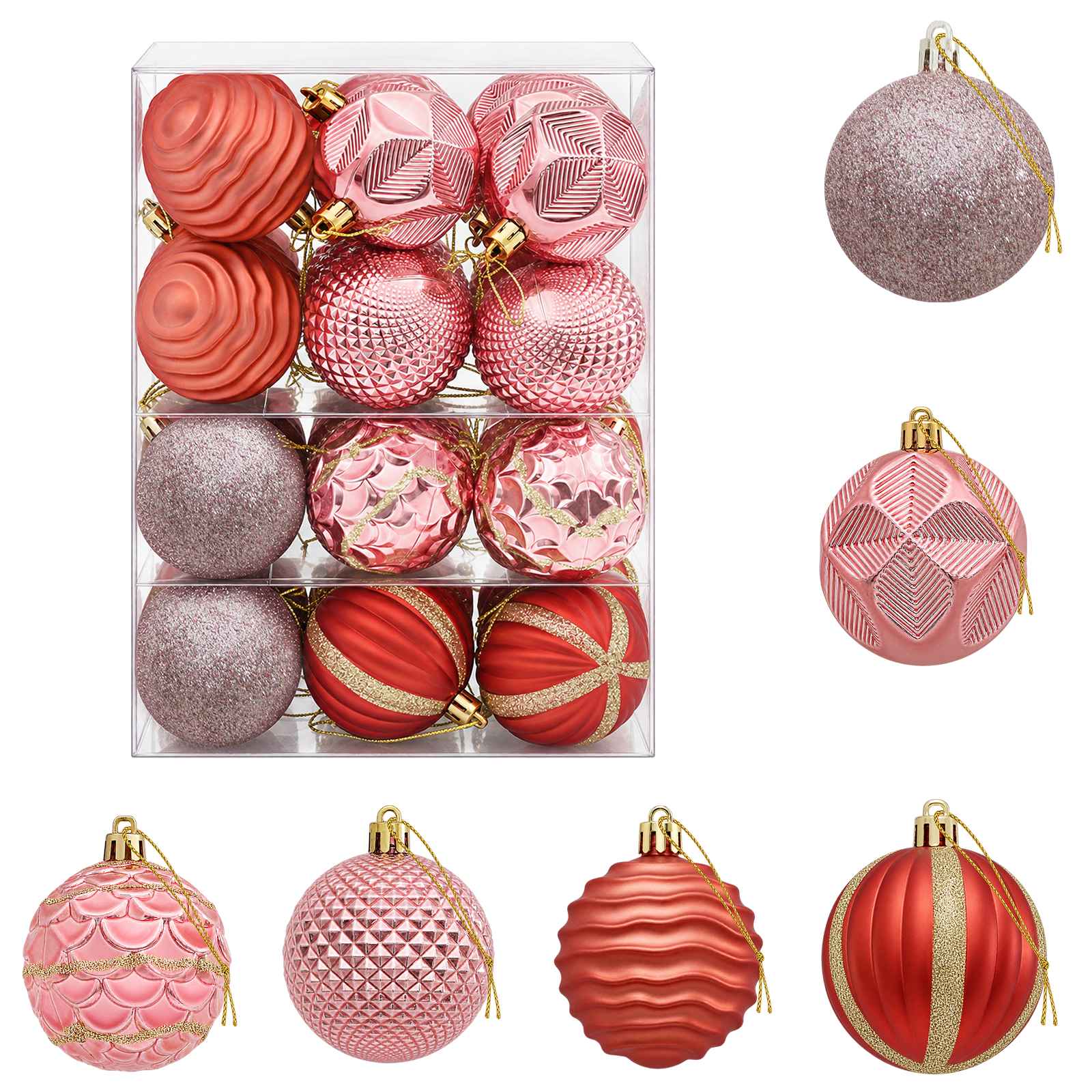 Set di Palline di Natale 36 pz Rosa e rosé 6 cm Polistirolo