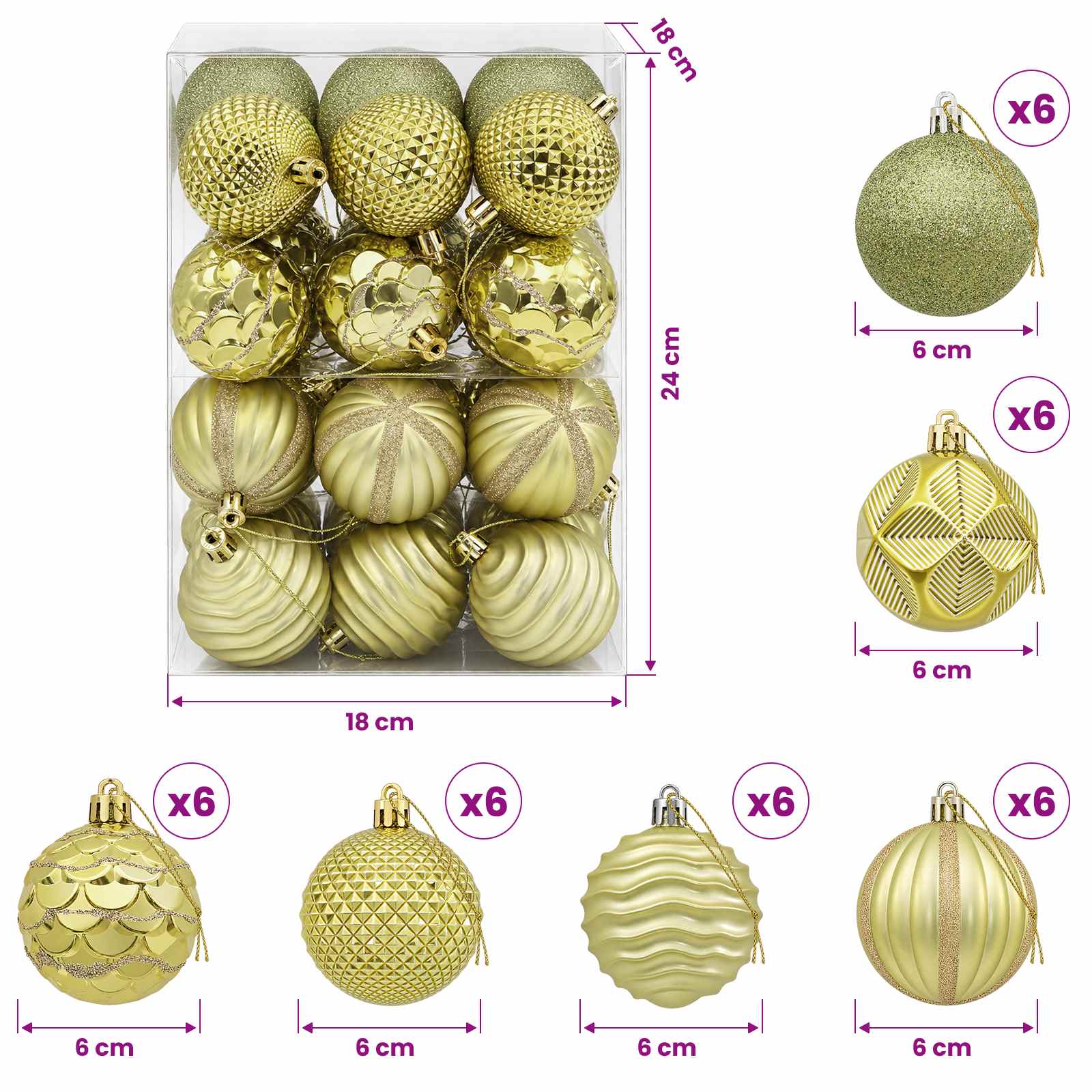 Set di Palline di Natale 36 pz Verde chiaro 6 cm Polistirolo