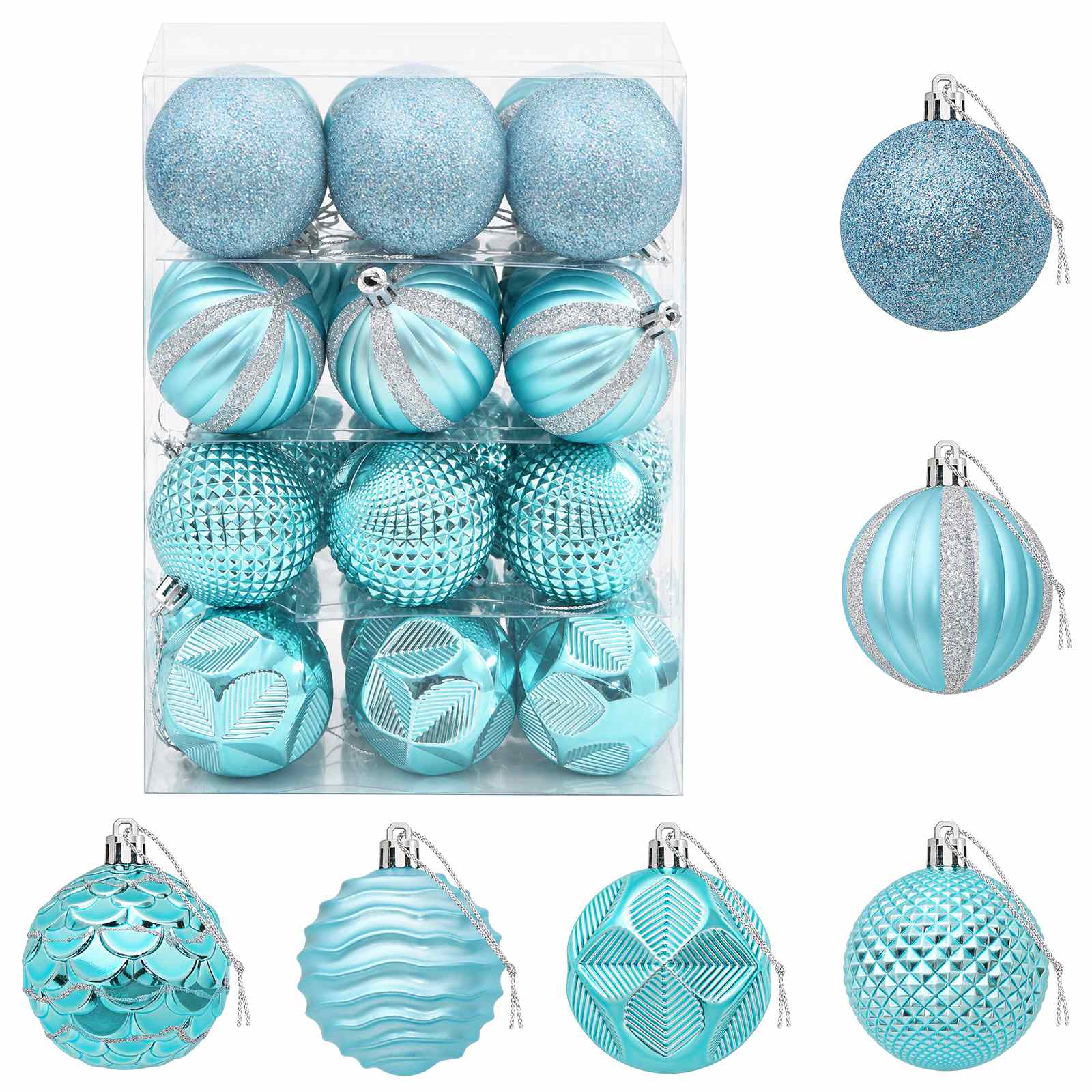 Set di Palline di Natale 36 pz Turchese 6 cm Polistirolo