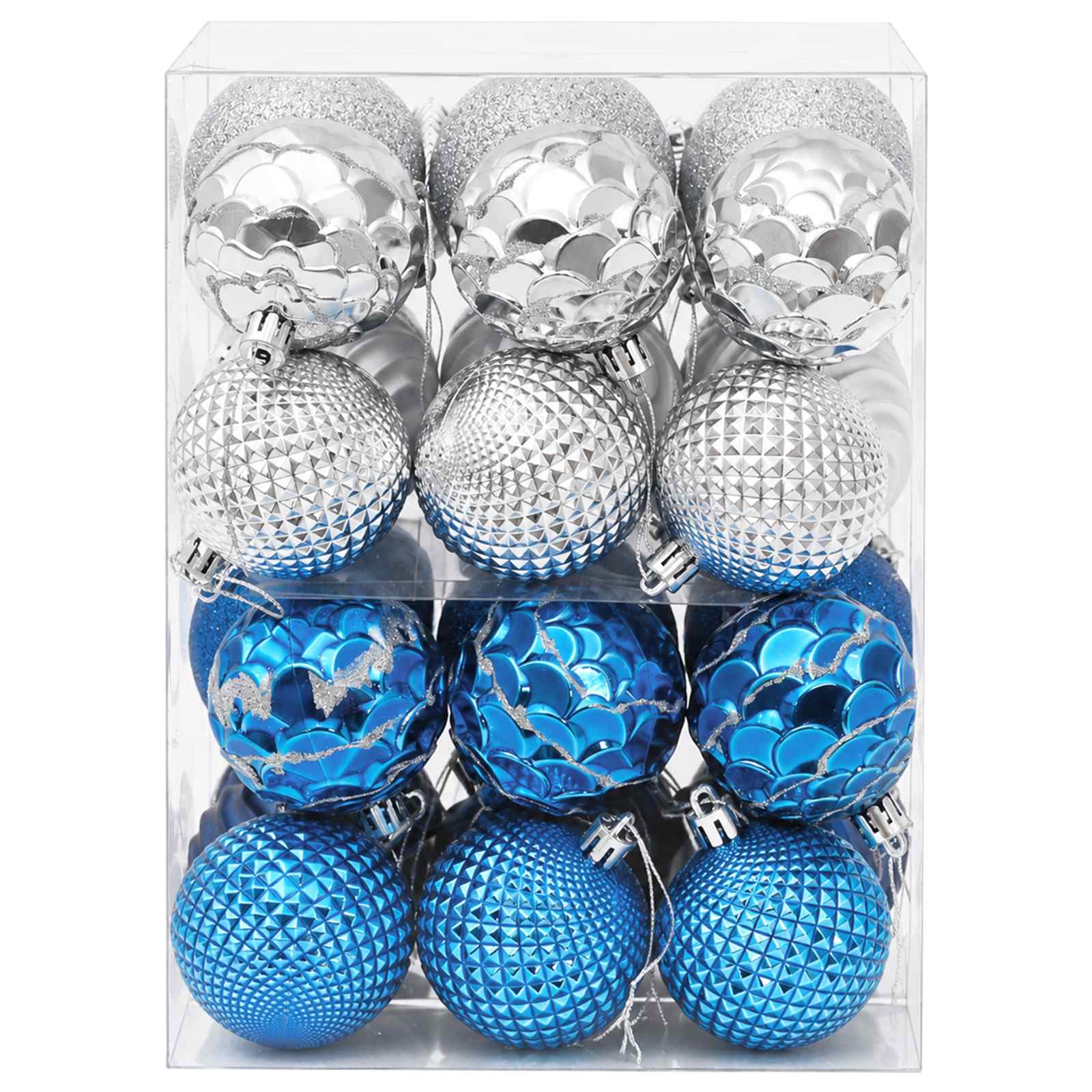 Set di Palline di Natale 36 pz Blu e argento 6 cm Polistirolo