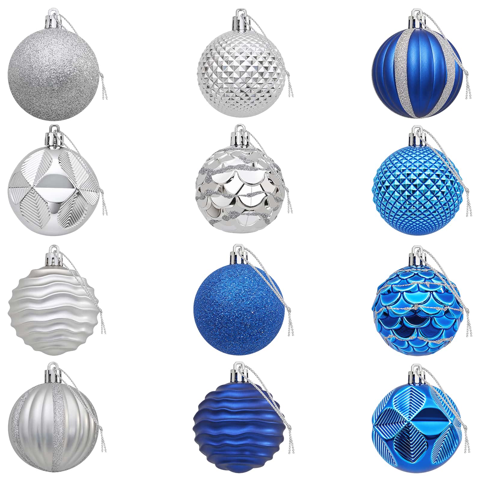 Set di Palline di Natale 36 pz Blu e argento 6 cm Polistirolo
