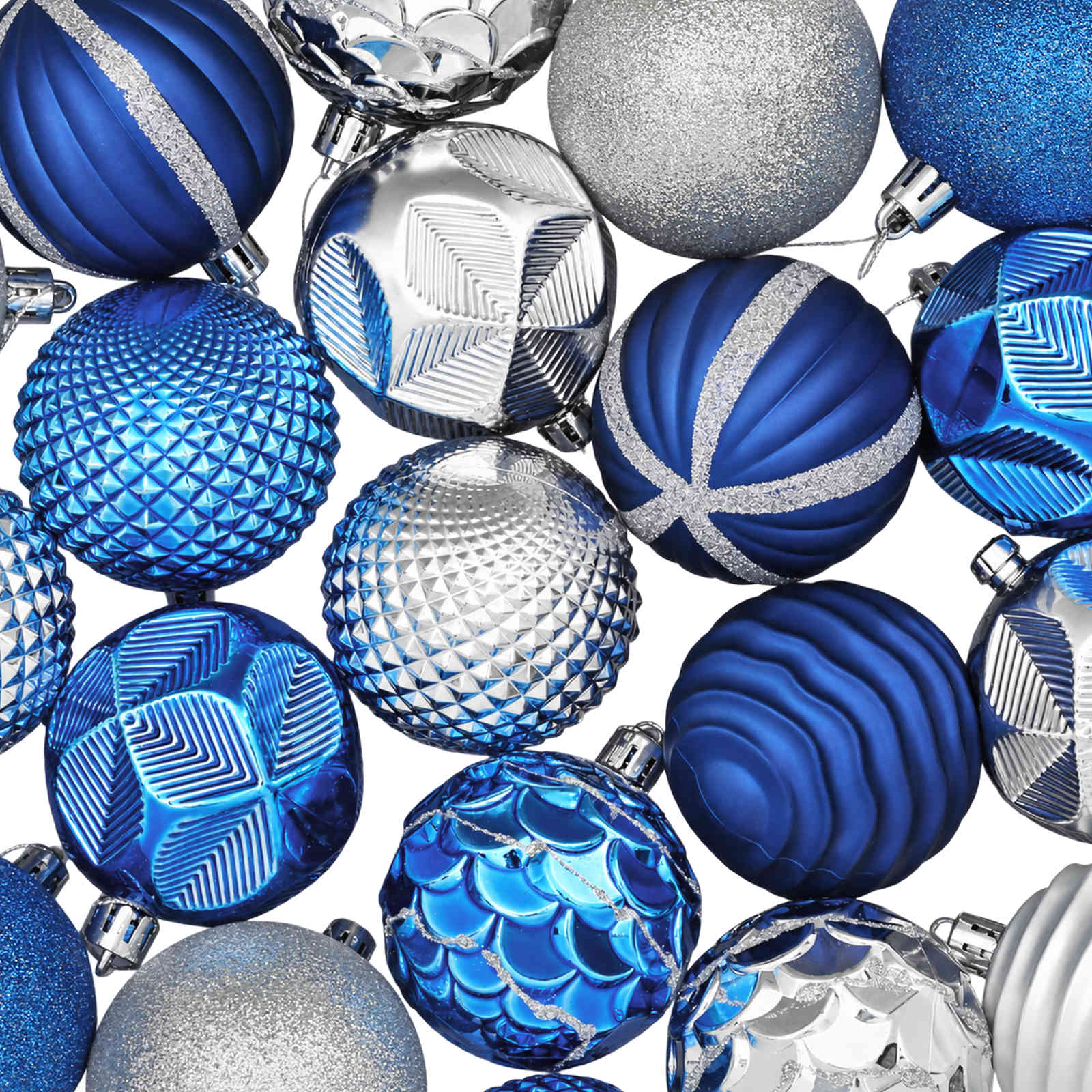 Set di Palline di Natale 36 pz Blu e argento 6 cm Polistirolo