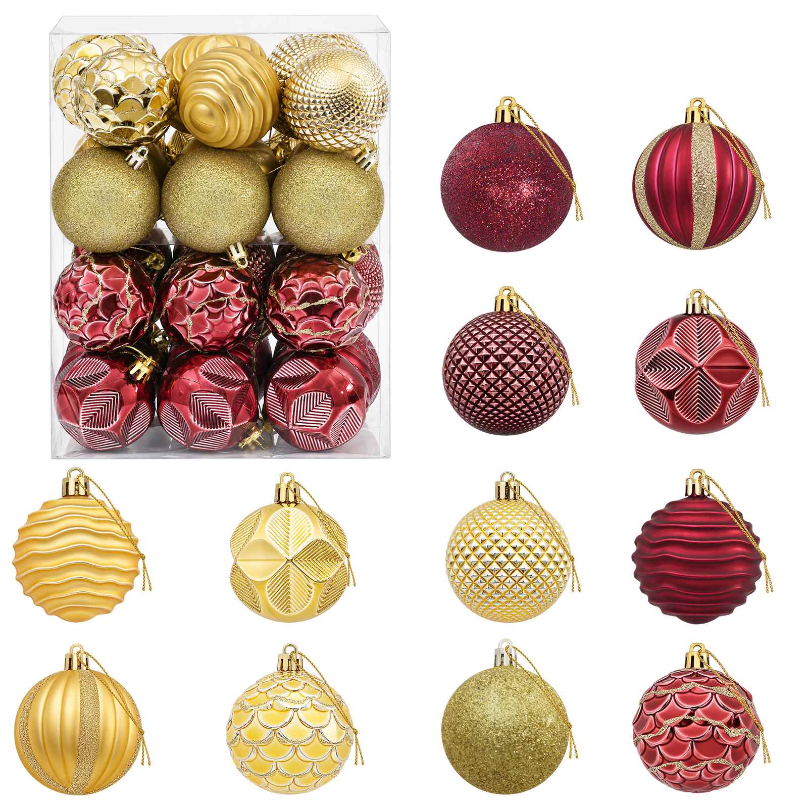 Set di Palline di Natale 36 pz Oro e rosso vino 6 cm