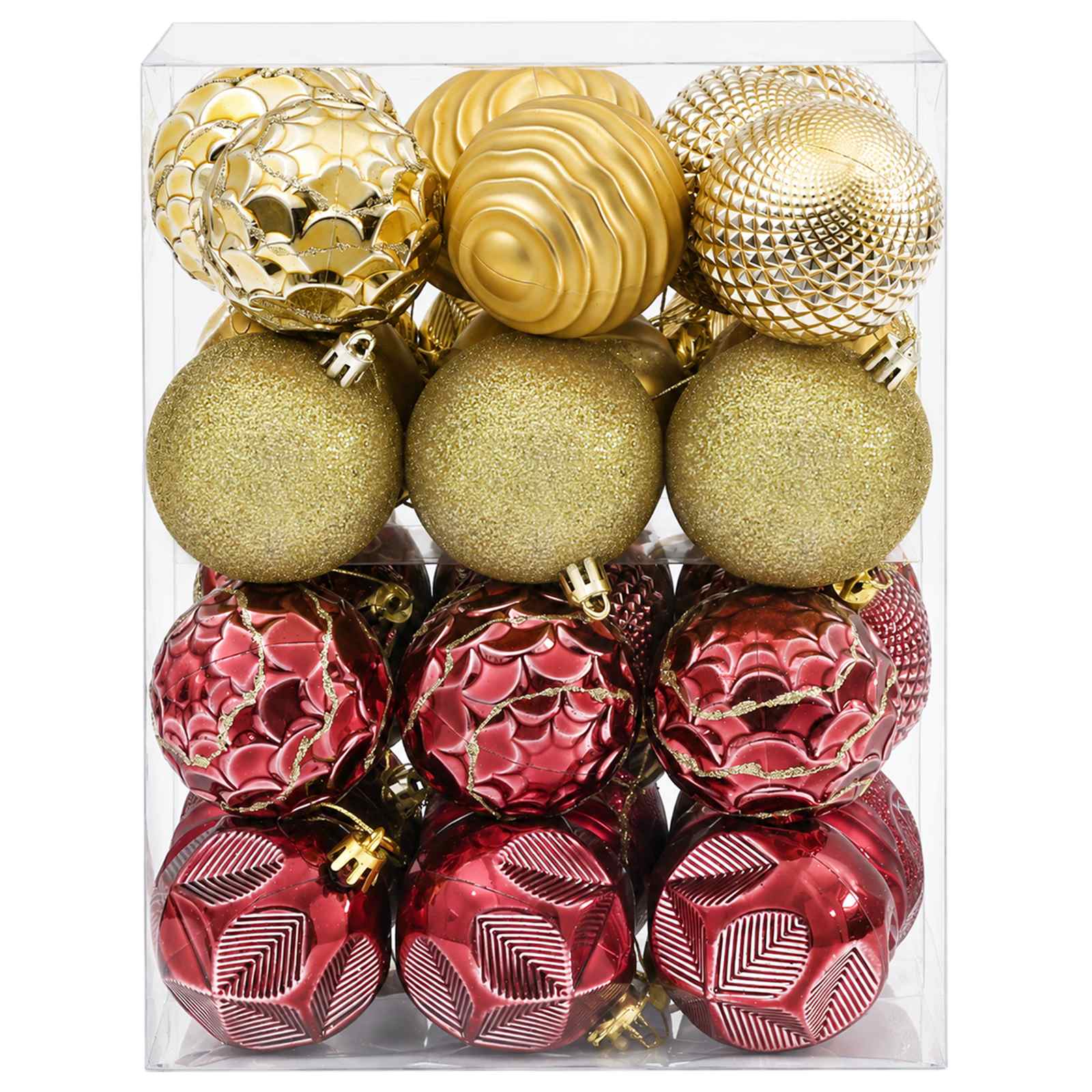 Set di Palline di Natale 36 pz Oro e rosso vino 6 cm