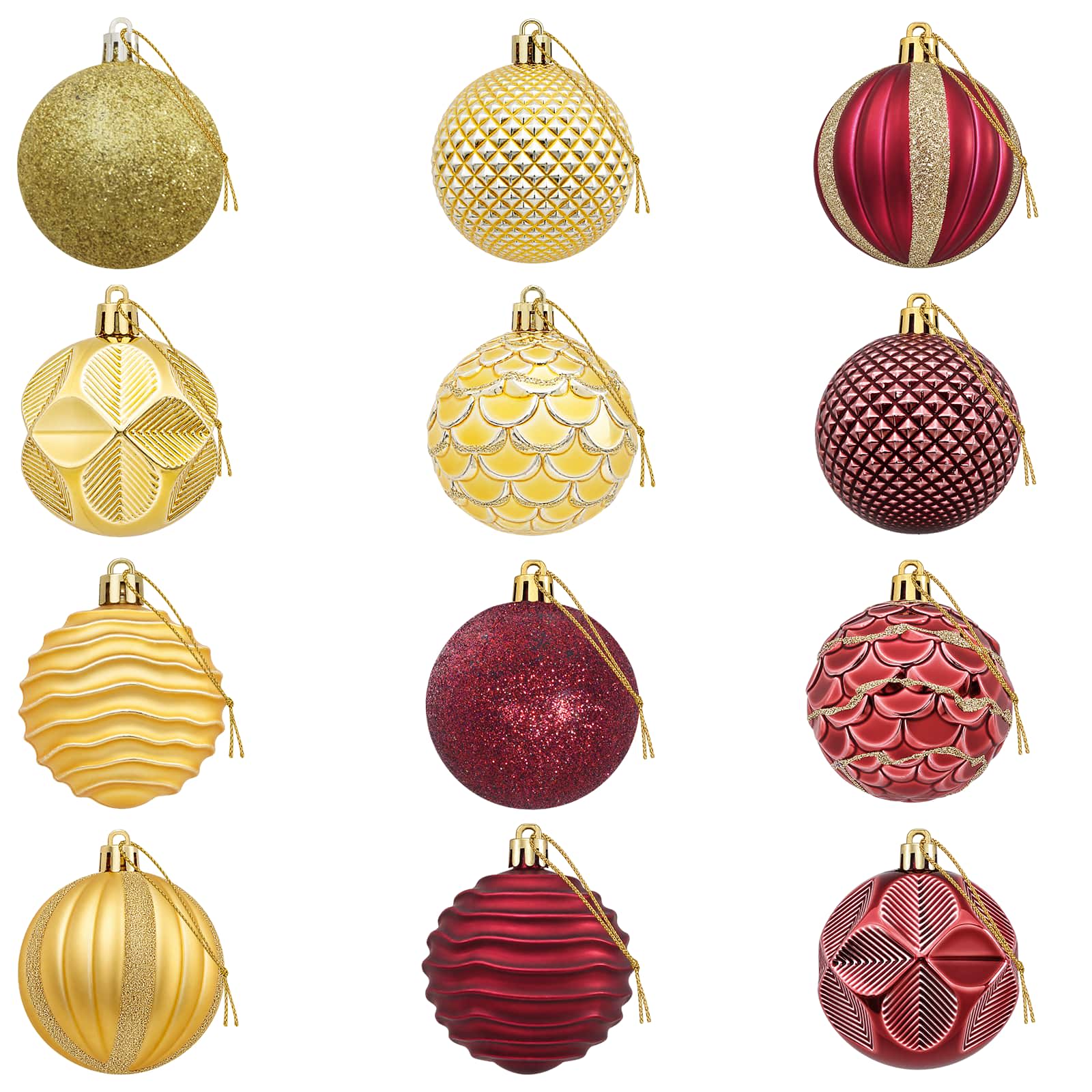 Set di Palline di Natale 36 pz Oro e rosso vino 6 cm