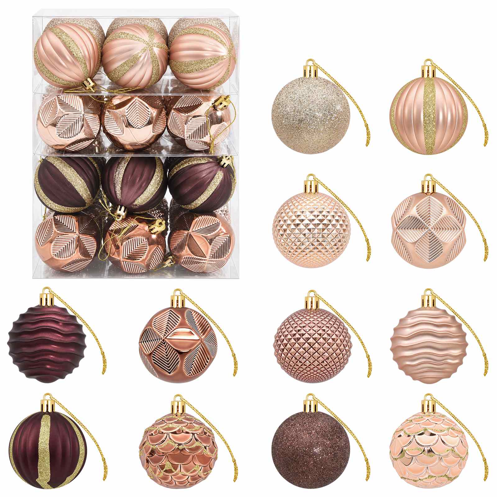 Set di Palline di Natale 36 pz Champagne e marrone 6 cm