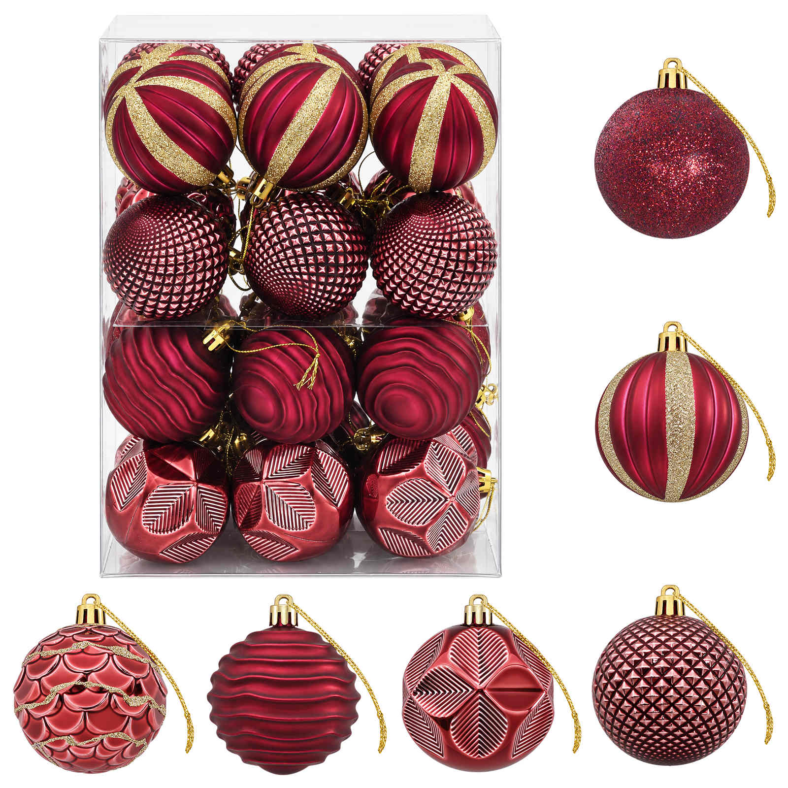 Set di Palline di Natale 36 pz Rosso Vino 6 cm Polistirolo