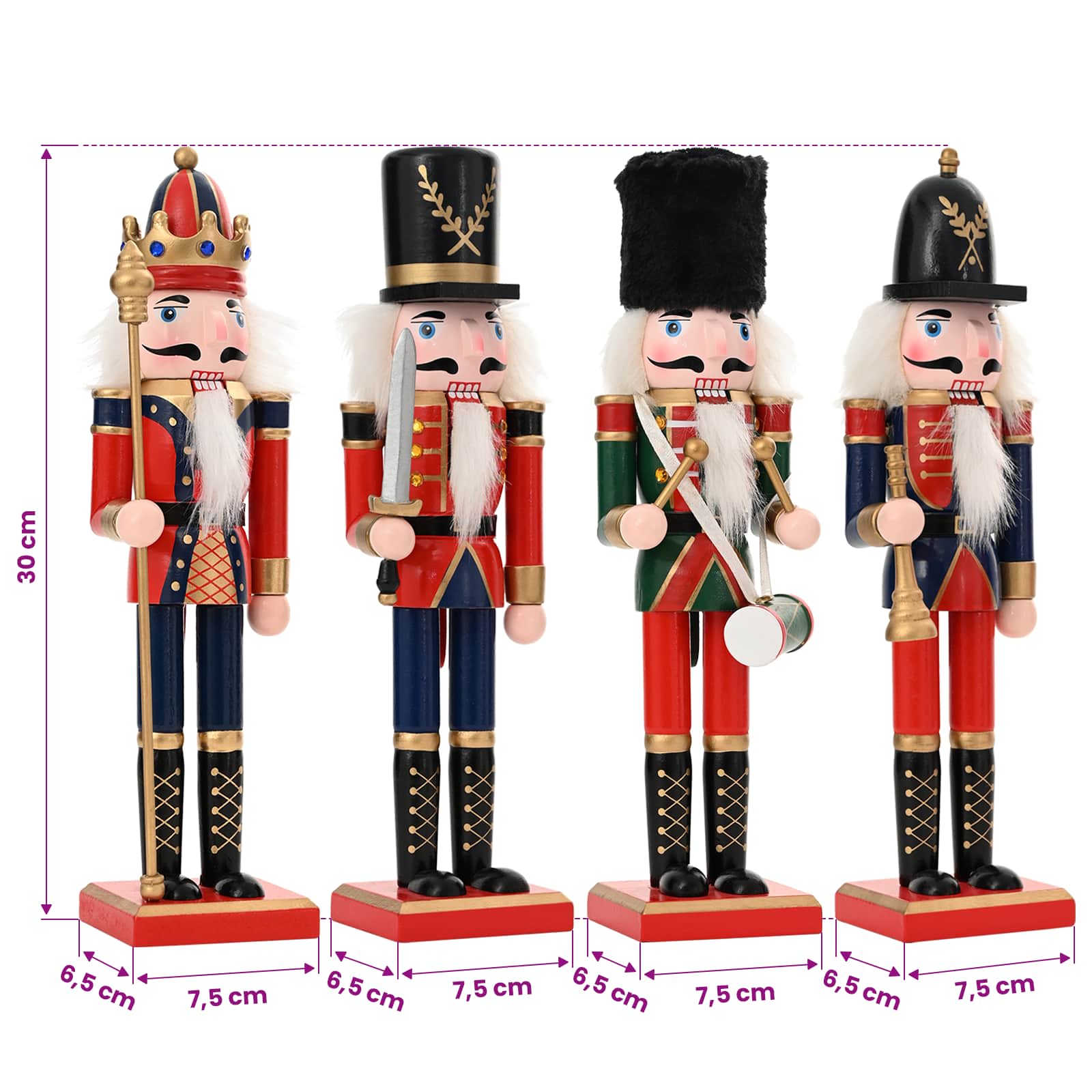 Schiaccianoci di Natale TURKU 4 pz Rosso e Nero 30 cm