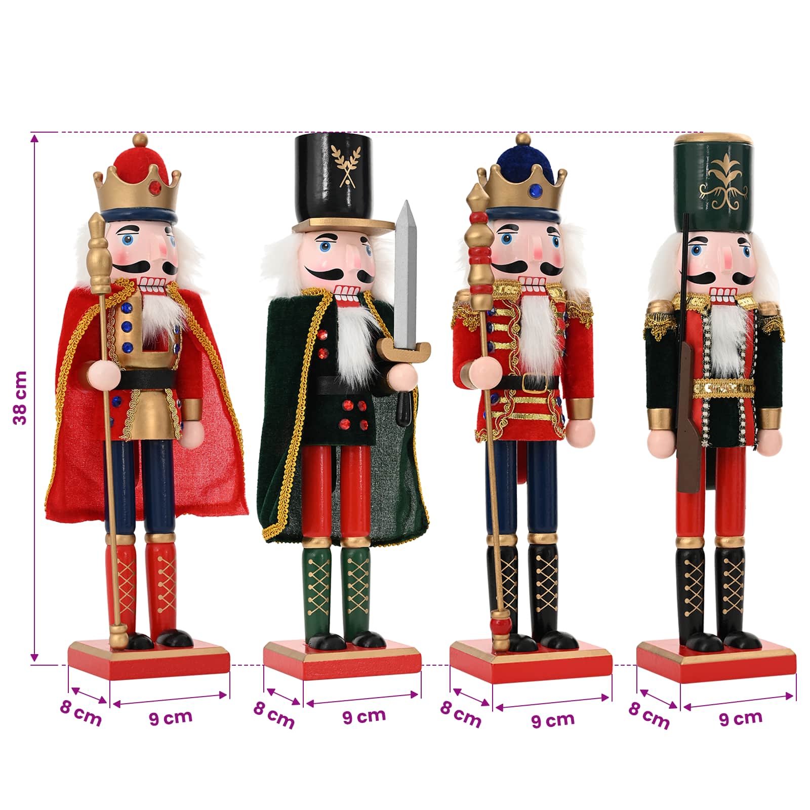 Schiaccianoci di Natale TURKU 4 pz Rosso e Nero 38 cm