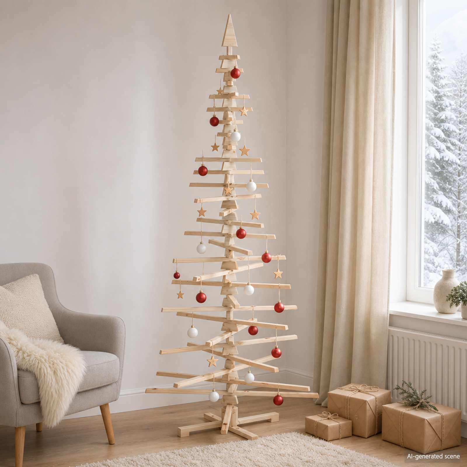 Albero di Natale in legno KOTKA 240 cm Legno Massello di Pino