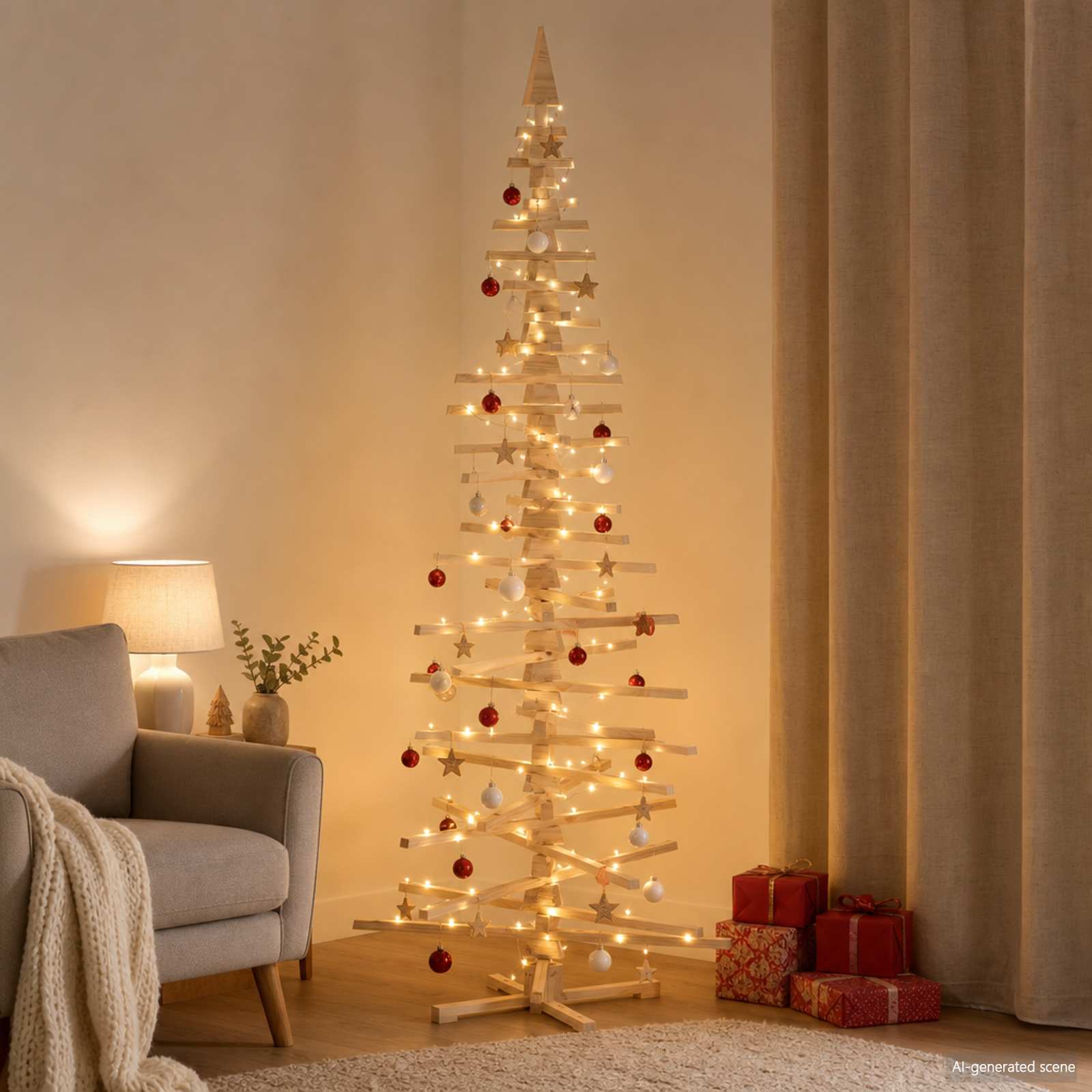 Albero di Natale in legno KOTKA 240 cm Legno Massello di Pino