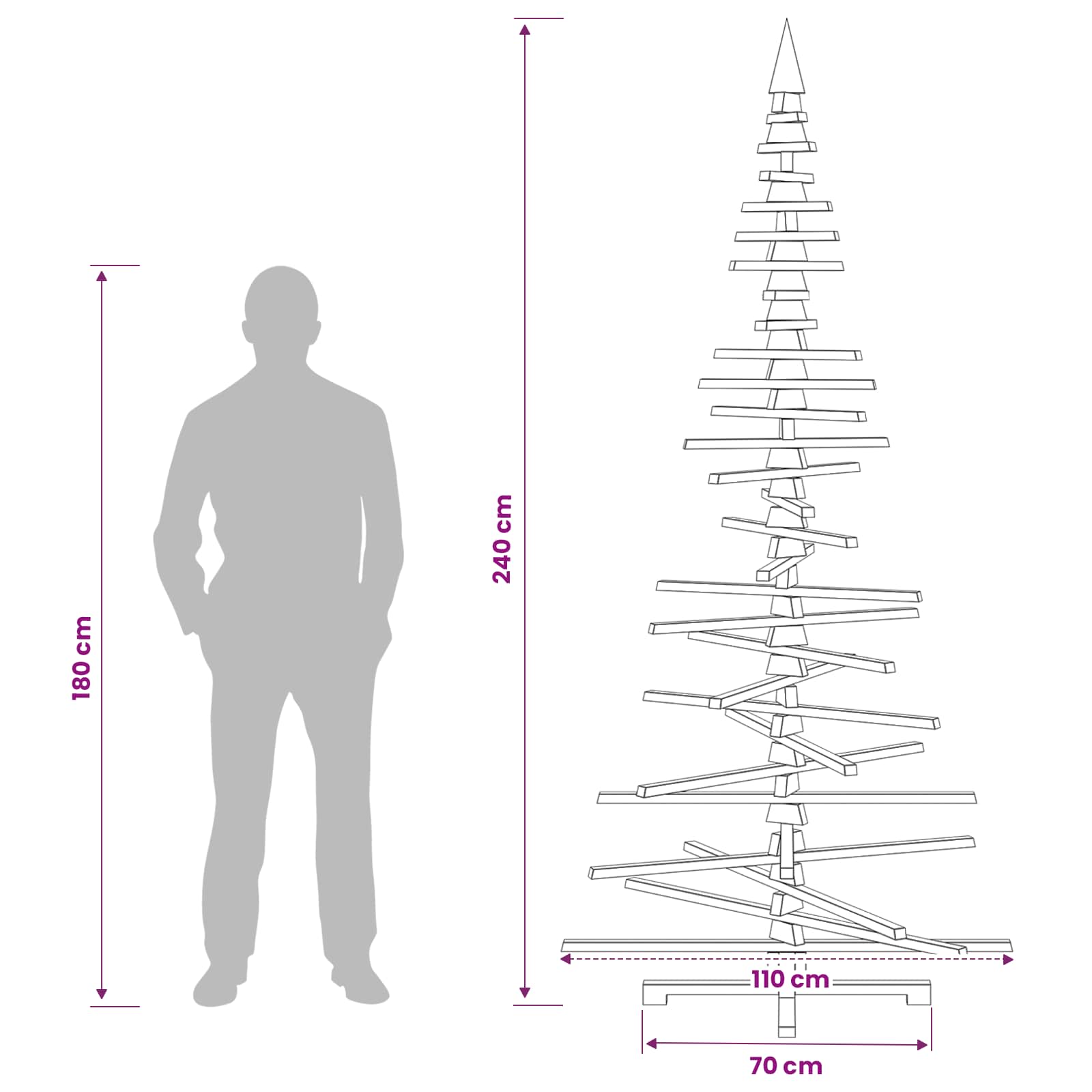 Albero di Natale in legno KOTKA 240 cm Legno Massello di Pino
