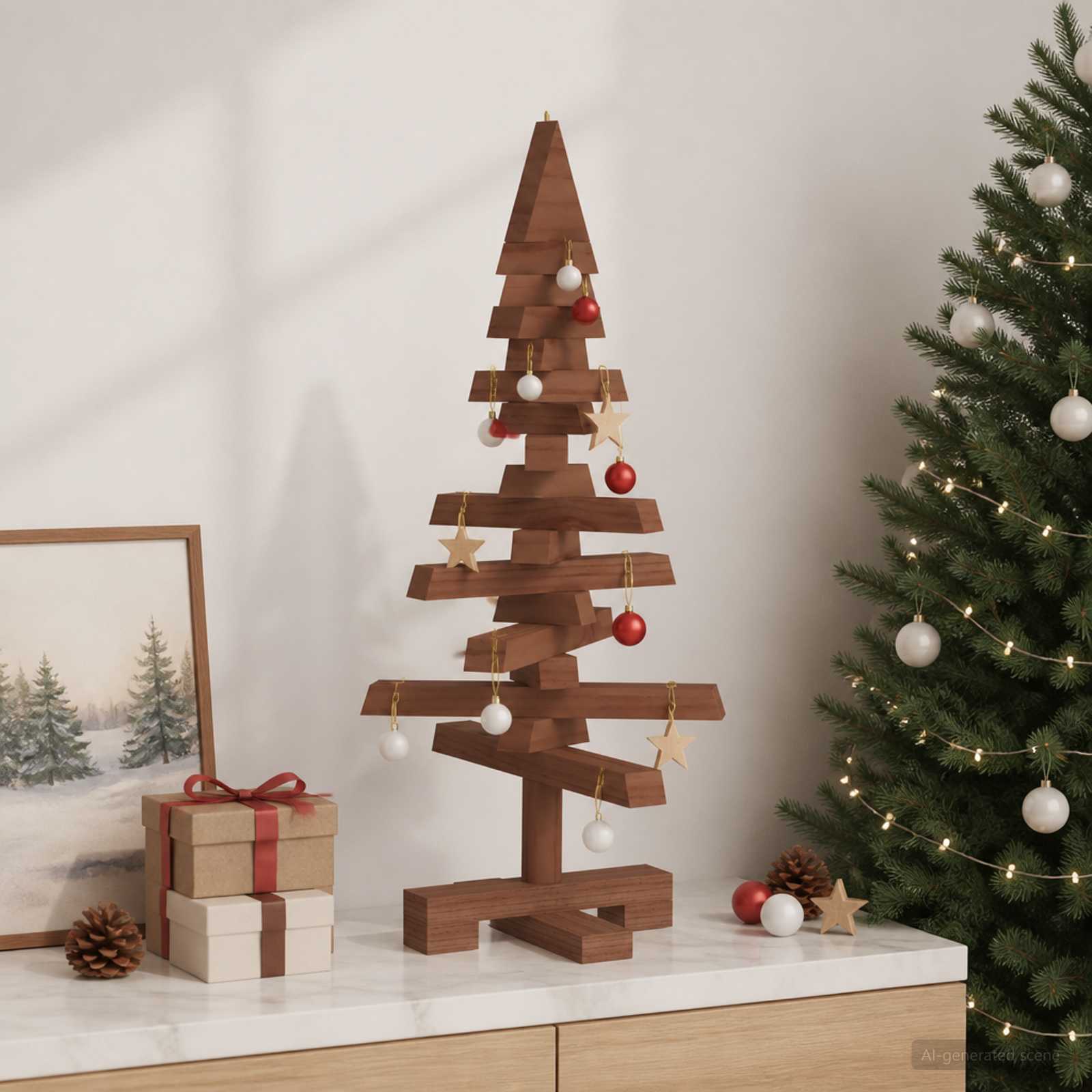 Albero di Natale in legno KOTKA 60 cm Legno Massello di Pino