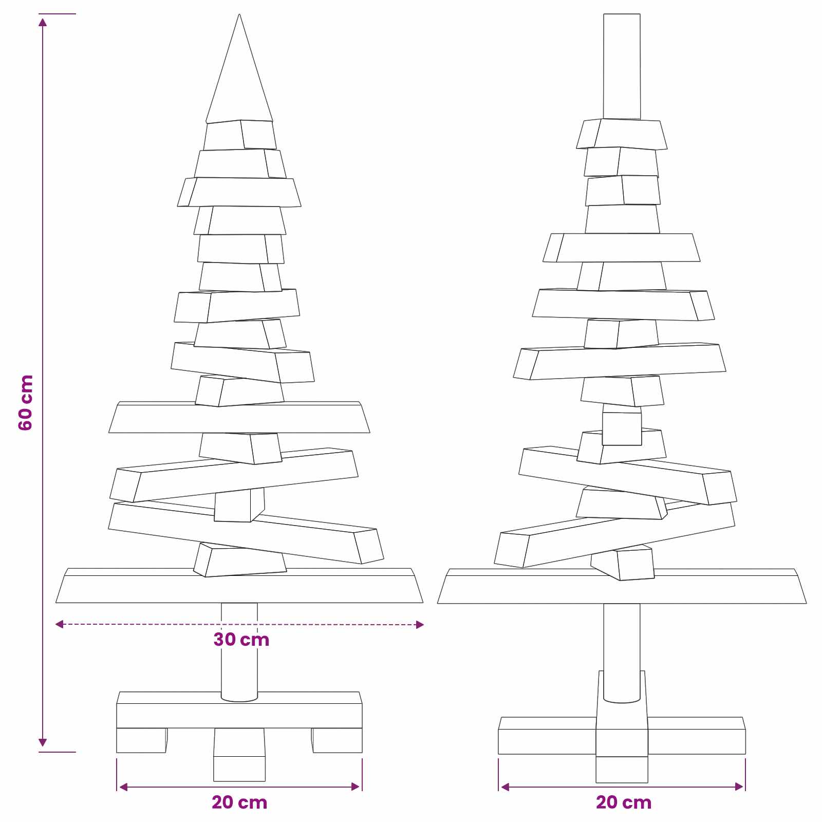 Albero di Natale in legno KOTKA 60 cm Legno Massello di Pino