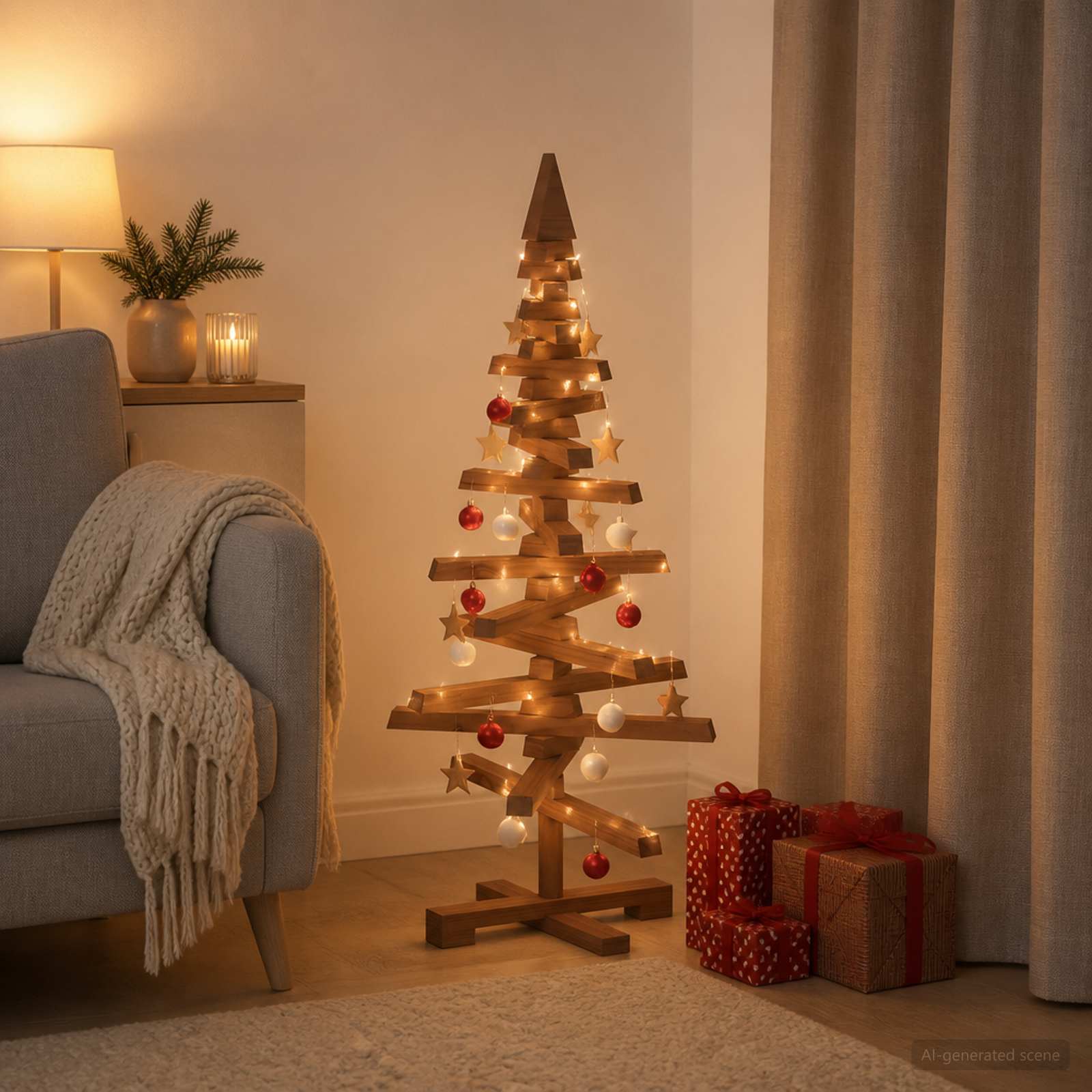 Albero di Natale in legno KOTKA 90 cm Legno Massello di Pino