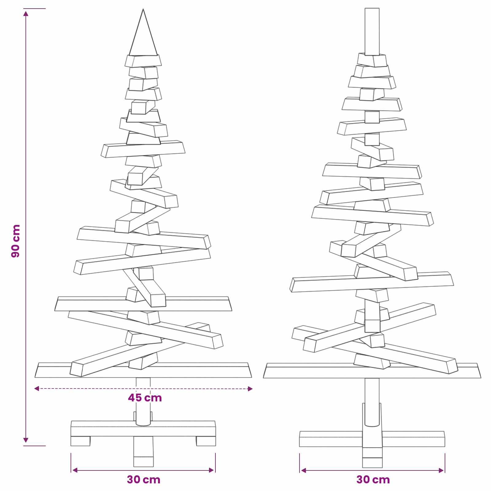 Albero di Natale in legno KOTKA 90 cm Legno Massello di Pino
